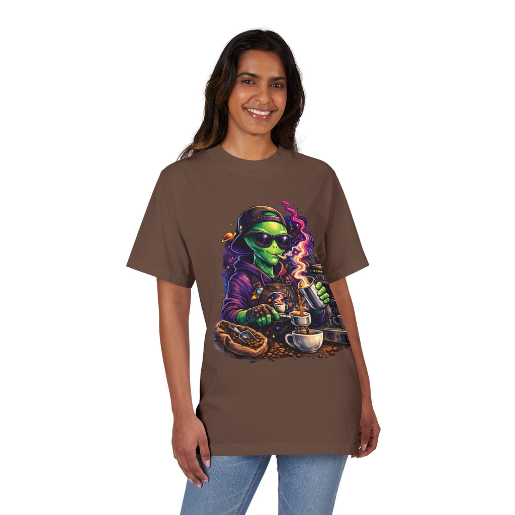 Alien Barista T-Shirt — Cosmic Coffee Lover Tee Printify