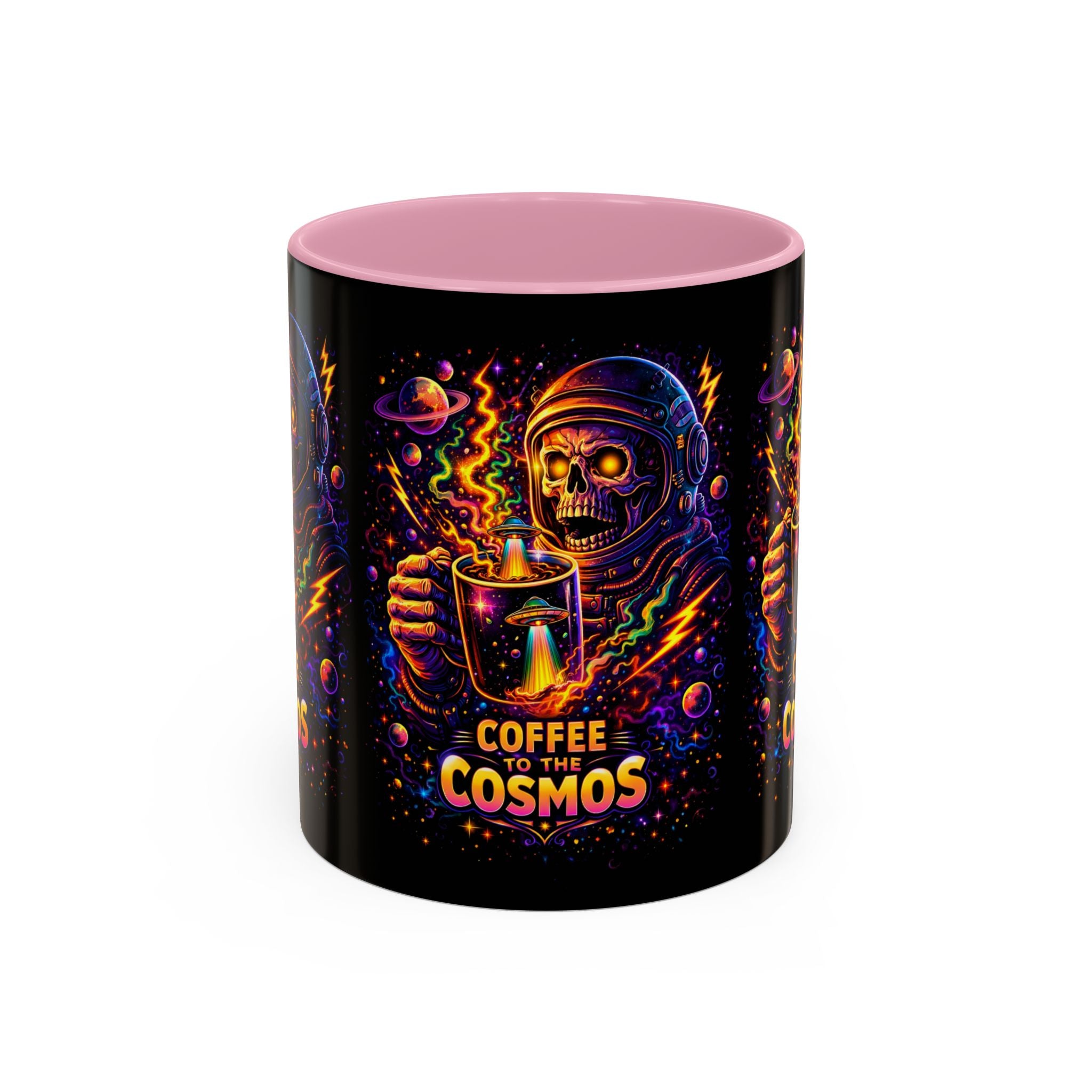 Coffee to the Cosmos Mug — Neon Space Skull Coffee Mug (11oz/15oz) Printify