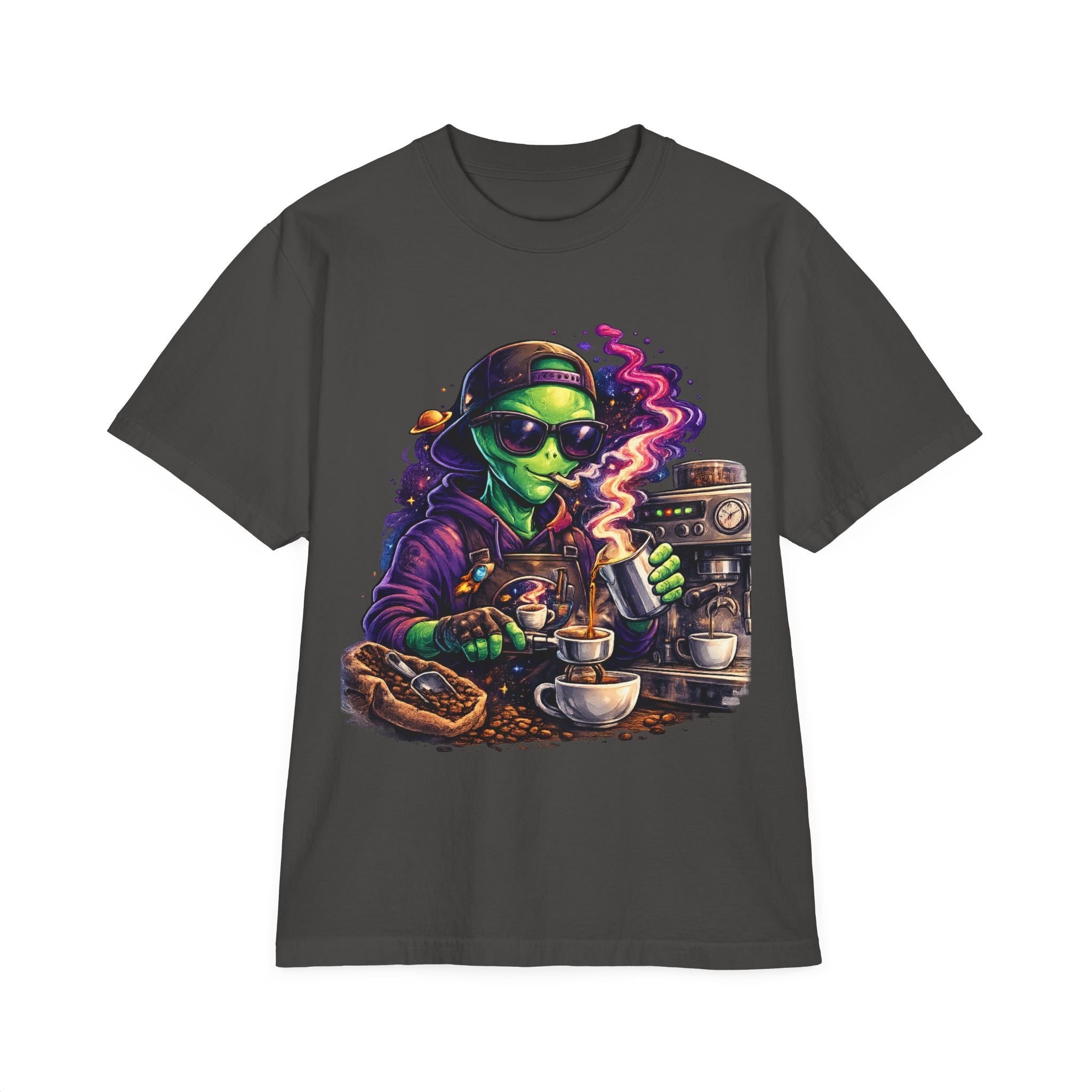Alien Barista T-Shirt — Cosmic Coffee Lover Tee Printify
