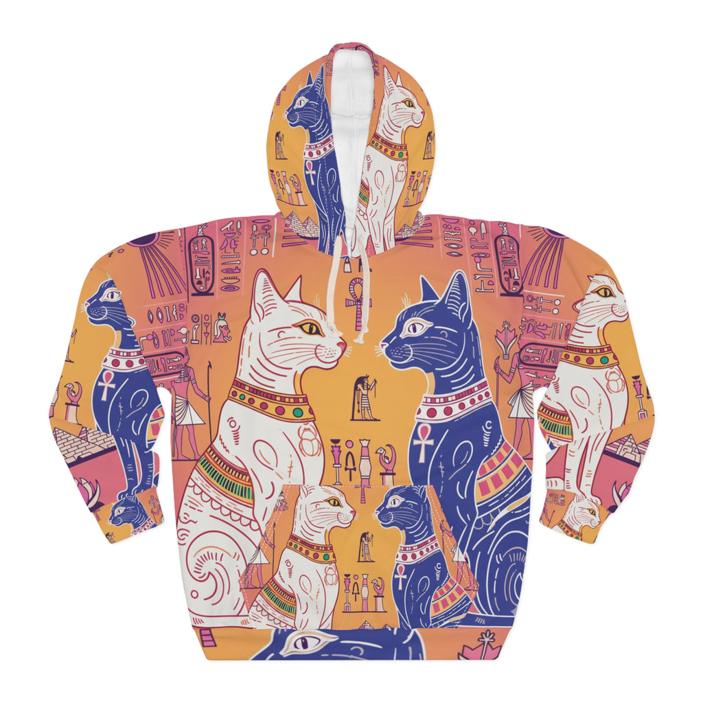 Egyptian Cat Pullover Hoodie — Cute Black & Tabby Feline Design