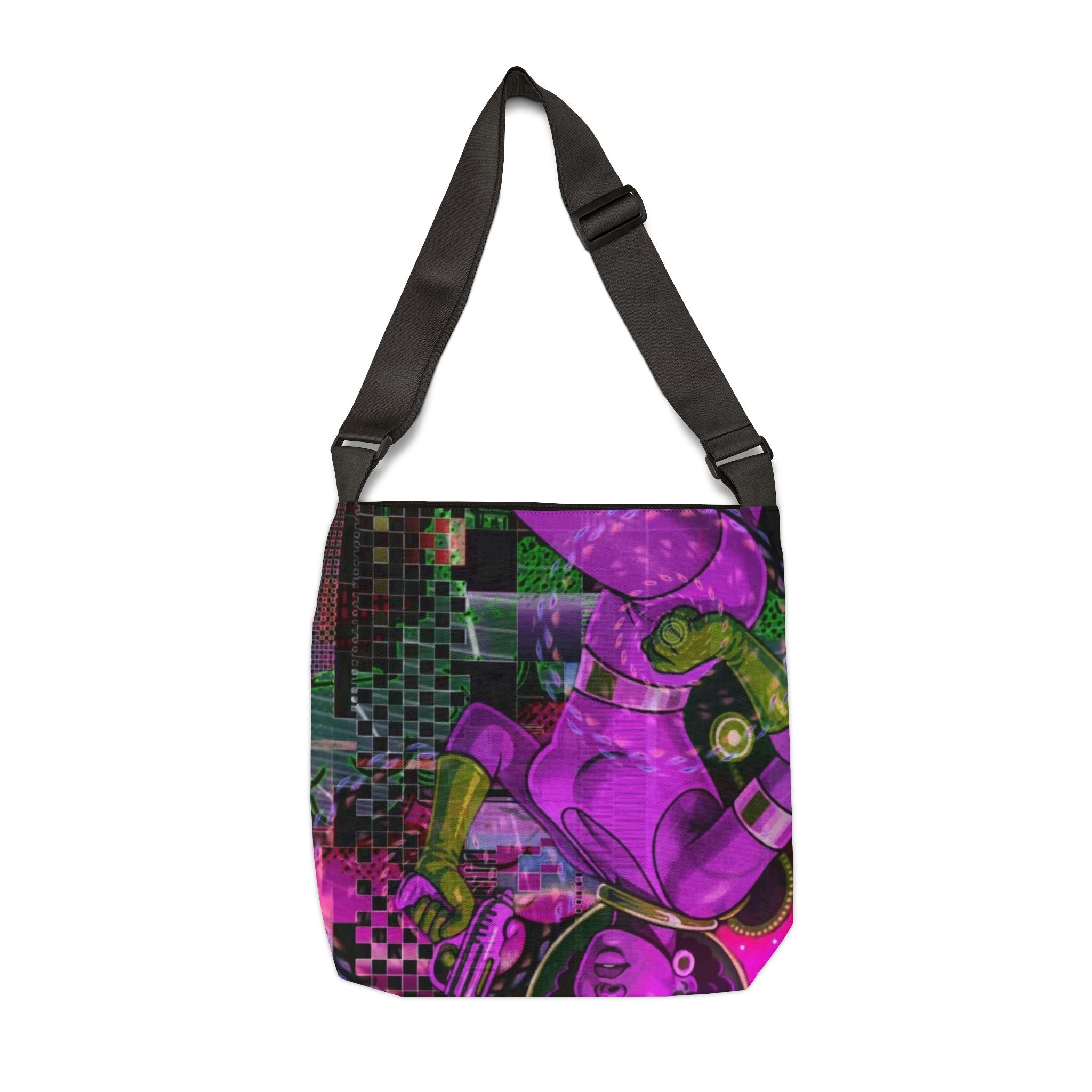 Supergirl Neon Graphic Tote Bag — Adjustable Pink Comic-Style Shoulder Tote