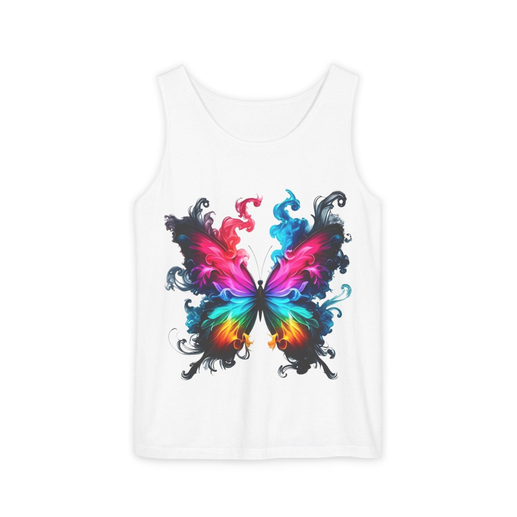Vibrant Butterfly Design Unisex Tank Top | Colorful Summer Sleeveless Shirt, Gift for Nature Lovers, Festival Wear, Eco-Friendly Fashion Printify