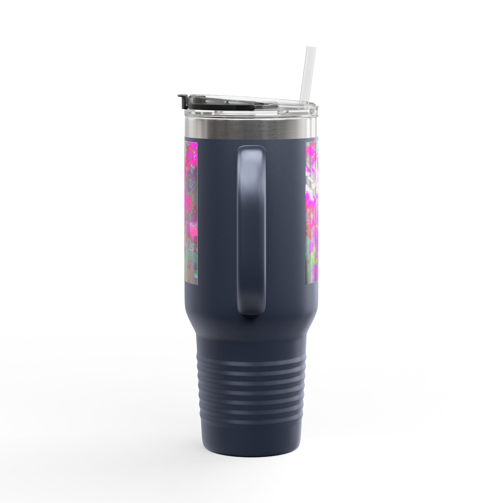 40oz Travel Mug — Neon 'Super Girl' Retro Comic Design