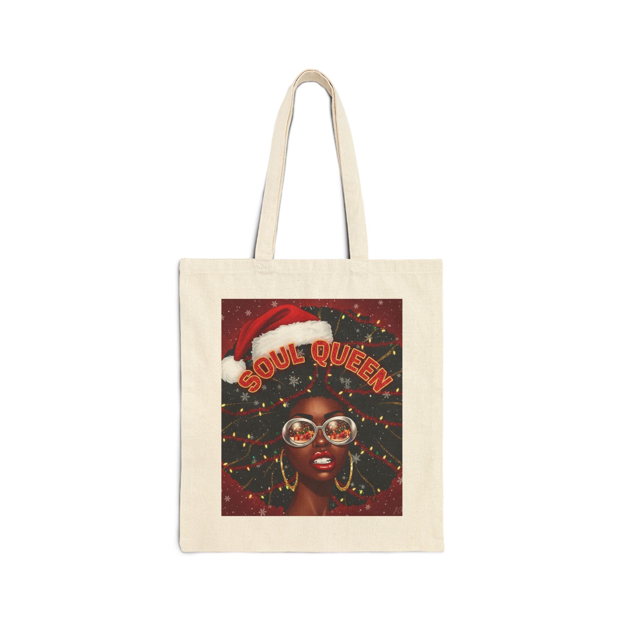 Soul Queen Tote Bag — Holiday Afrocentric Canvas Tote with Santa Hat