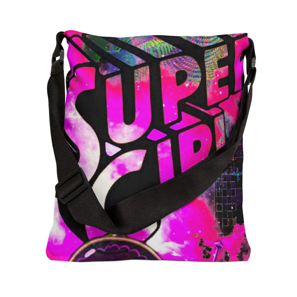 Supergirl Neon Graphic Tote Bag — Adjustable Pink Comic-Style Shoulder Tote