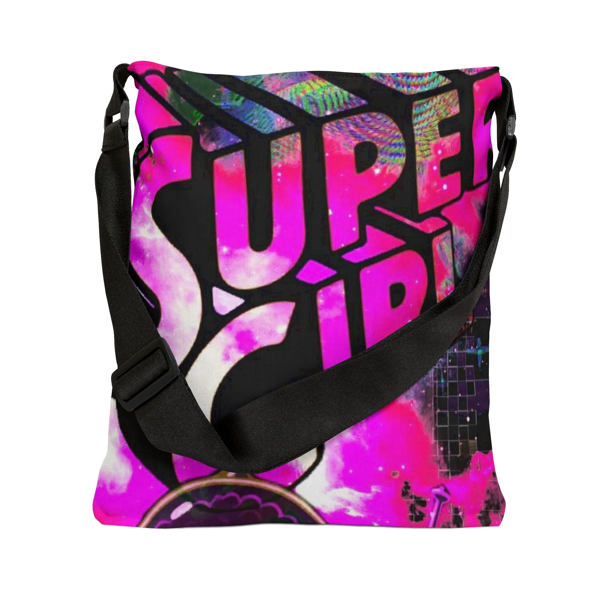 Supergirl Neon Graphic Tote Bag — Adjustable Pink Comic-Style Shoulder Tote