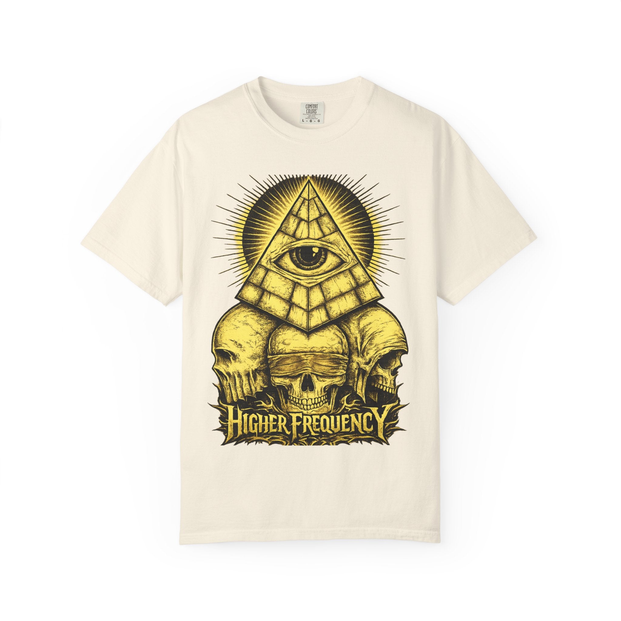 Higher Frequency Pyramid Eye T-Shirt — Occult Skull Graphic Tee Printify