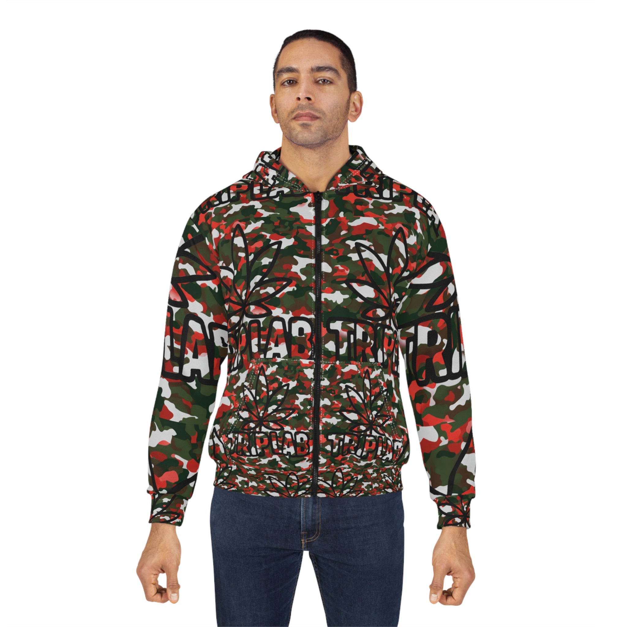 Camouflage 'Trip Plant' Zip Hoodie — All-Over Print Cannabis Leaf Jacket