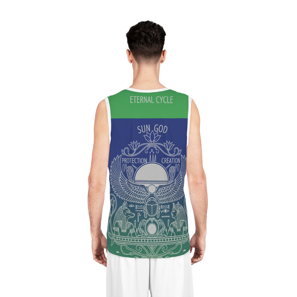 Egyptian Sun God Basketball Jersey — Scarab & Wings All-Over Print Printify