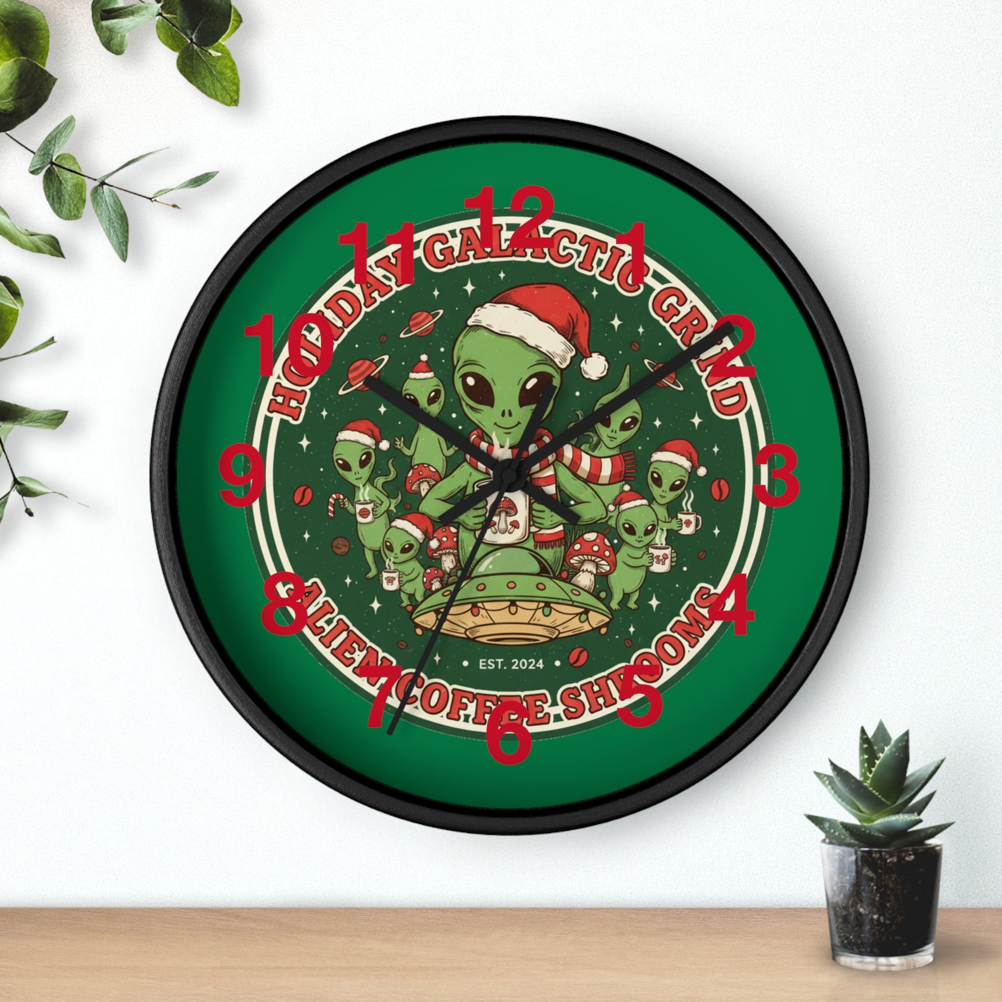 Holiday Galactic Grind Wall Clock — Alien Coffee Shop Christmas Design🎁☕️