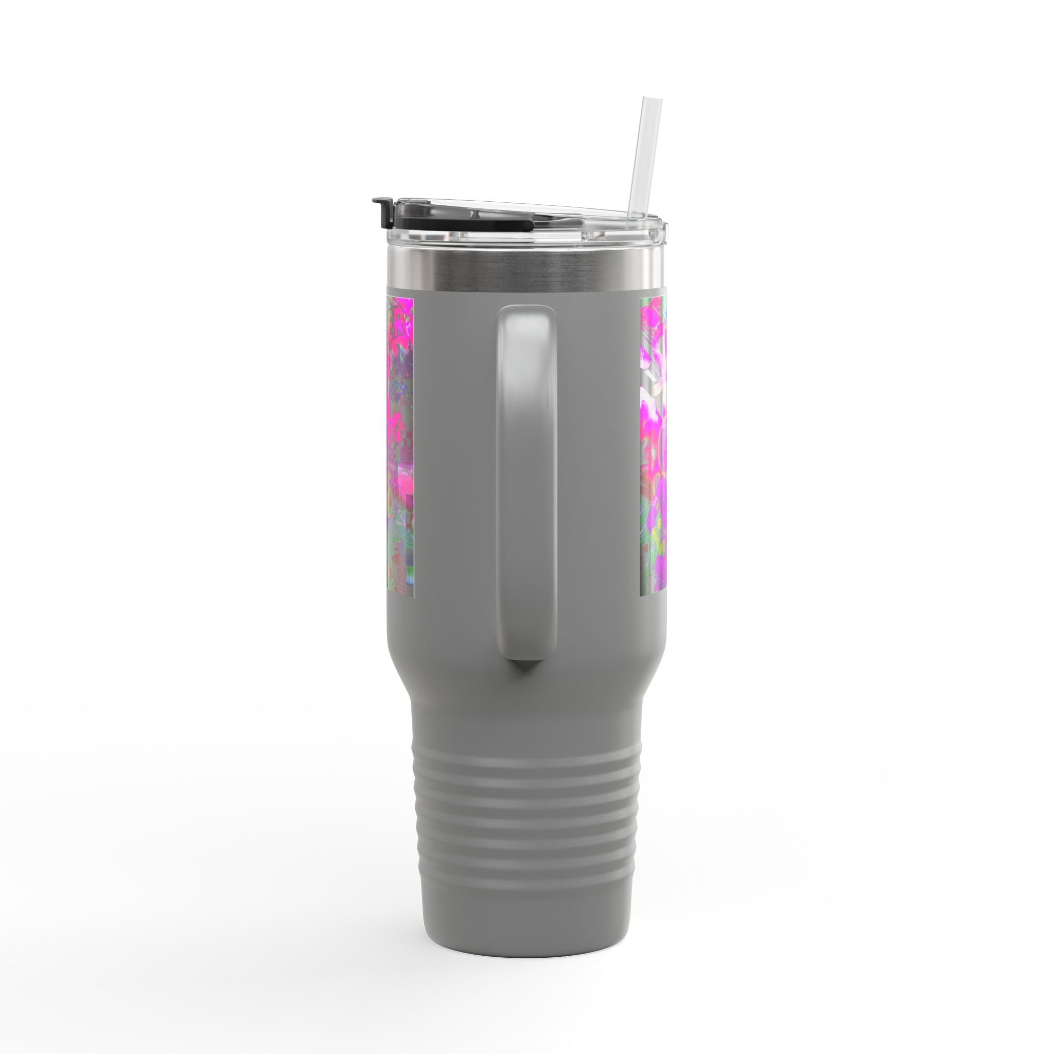 40oz Travel Mug — Neon 'Super Girl' Retro Comic Design