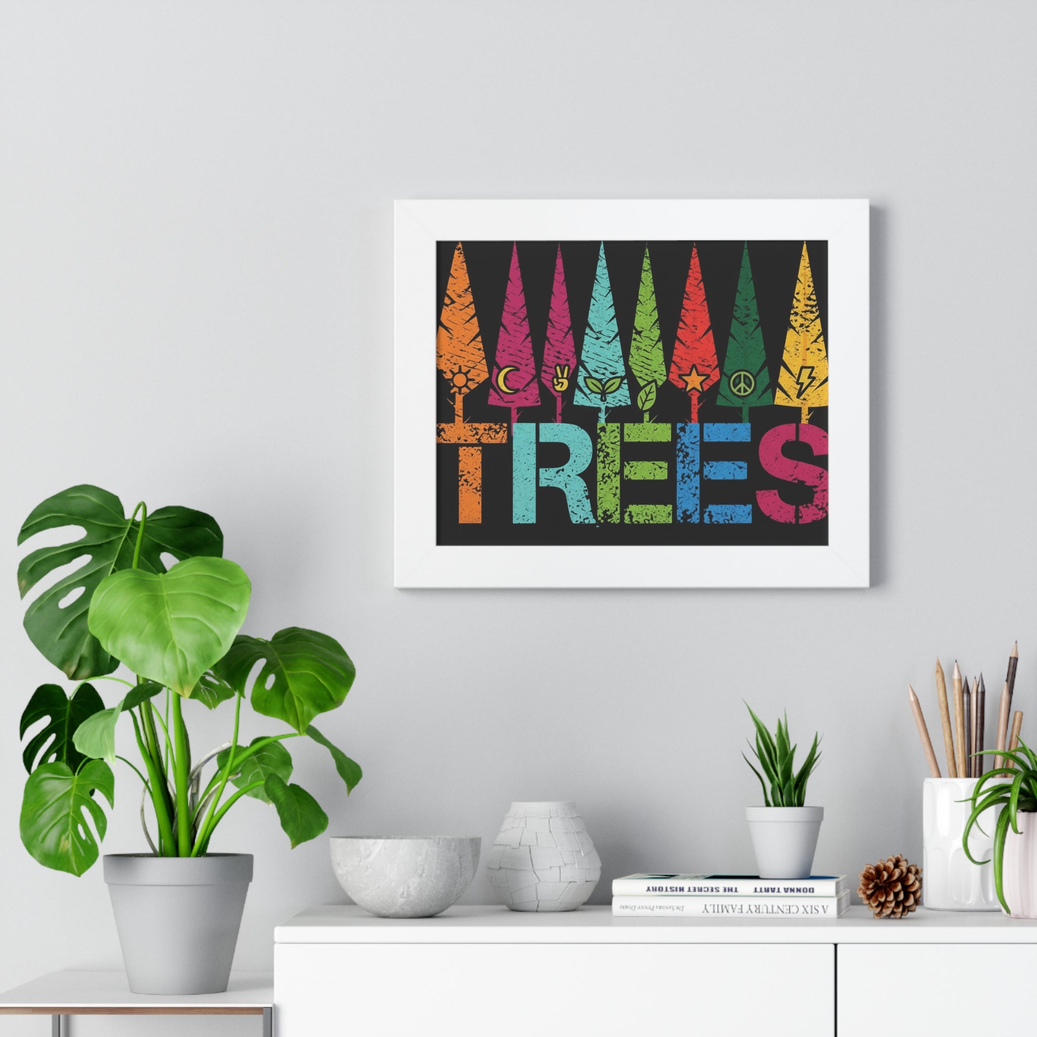 Framed Poster — Colorful 'TREES' Rainbow Woodland Art Print