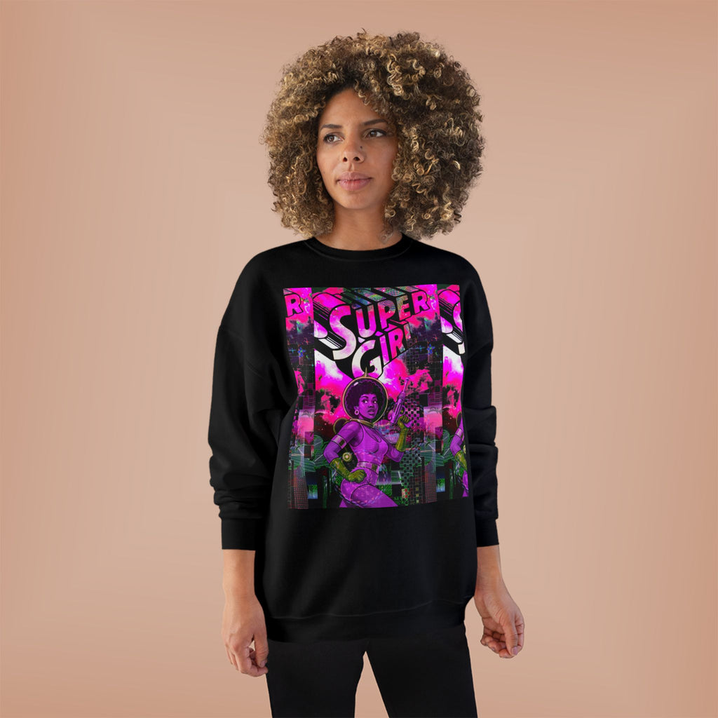 Super Girl Crewneck Sweatshirt — Retro Neon Comic Graphic