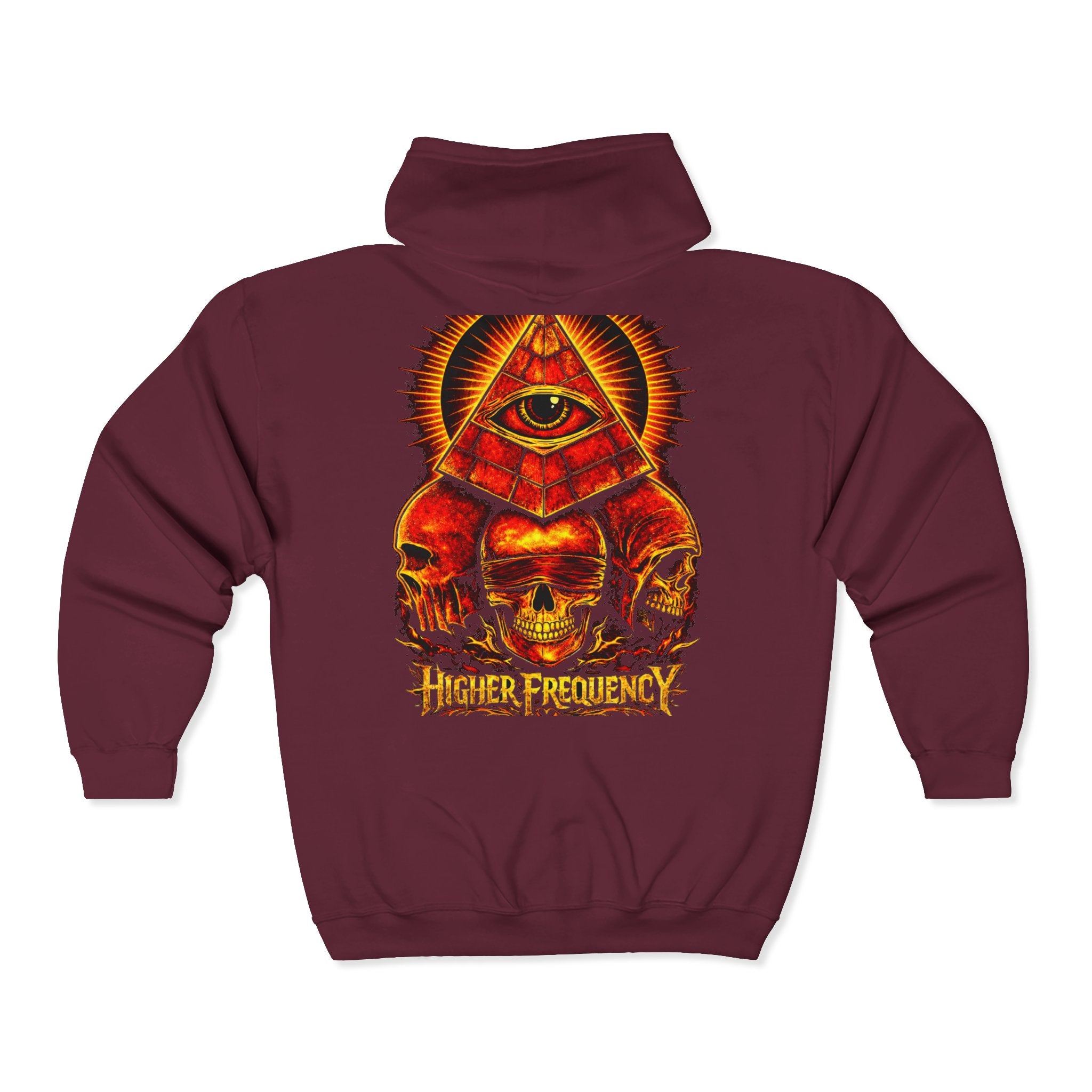 Illuminated Skull Zip Hoodie — All-Seeing Eye Graphic Back Printify