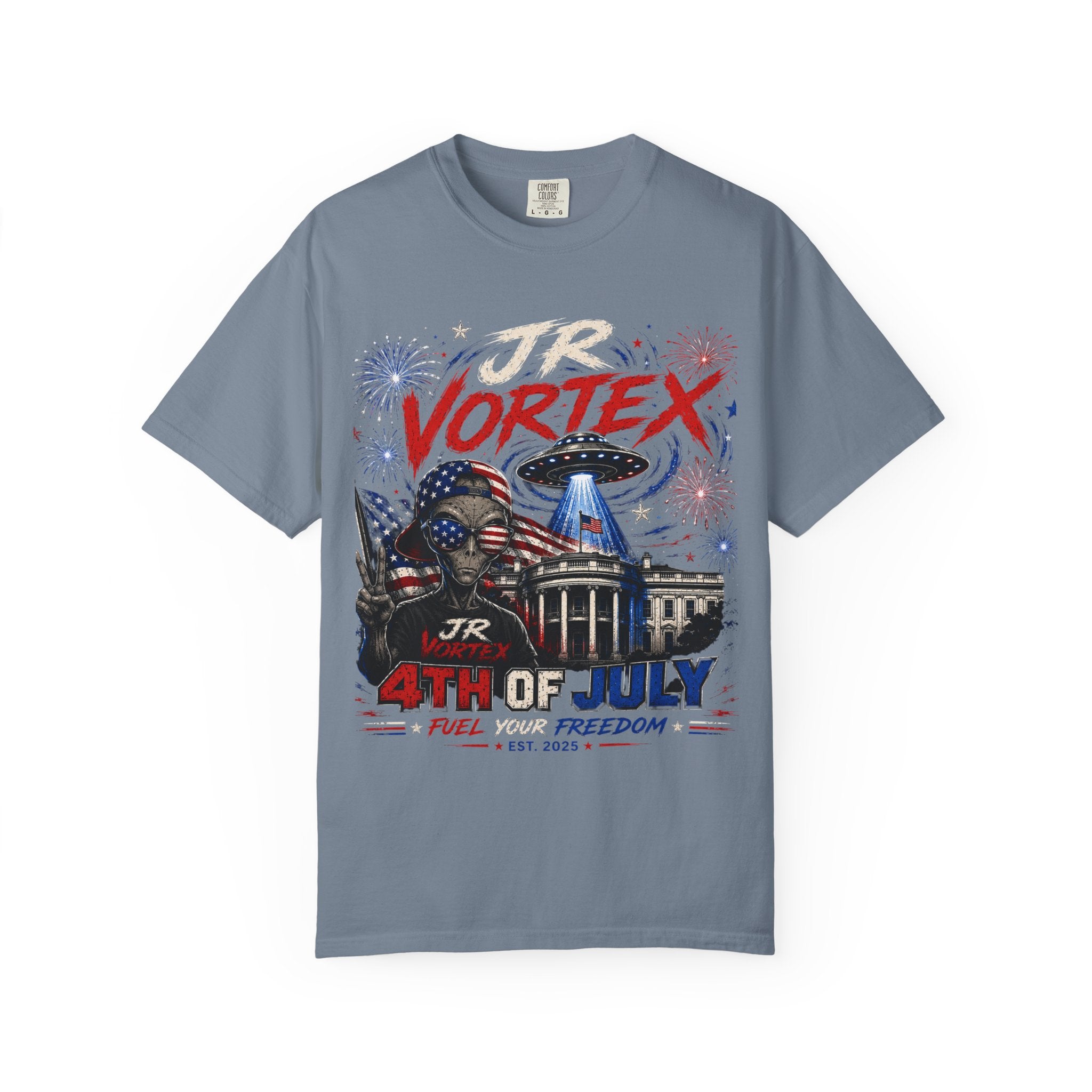 JR Vortex 4th of July UFO Tee — Cosmic Patriot Graphic