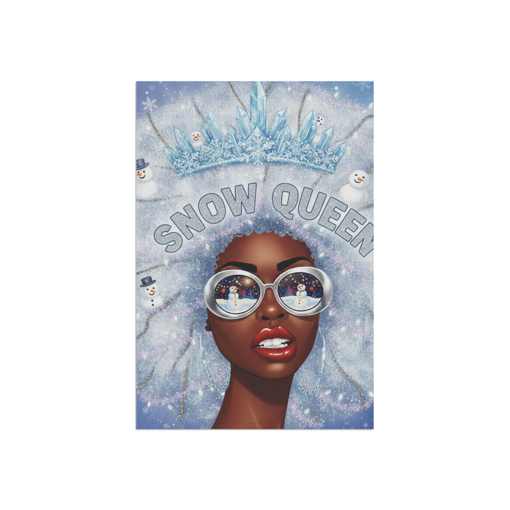 Snow Queen Garden Flag — Winter Decor Banner with Reflective Sunglasses Design