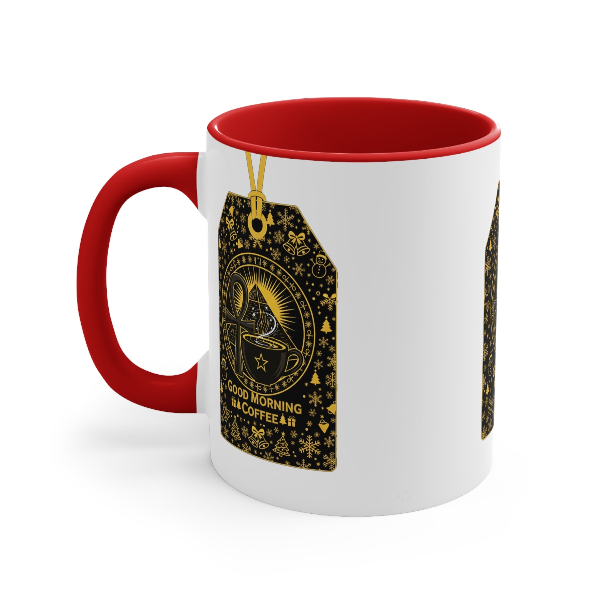 Good Morning Coffee Tag Accent Mug — Vintage Gold Tea-Tag Design 11oz
