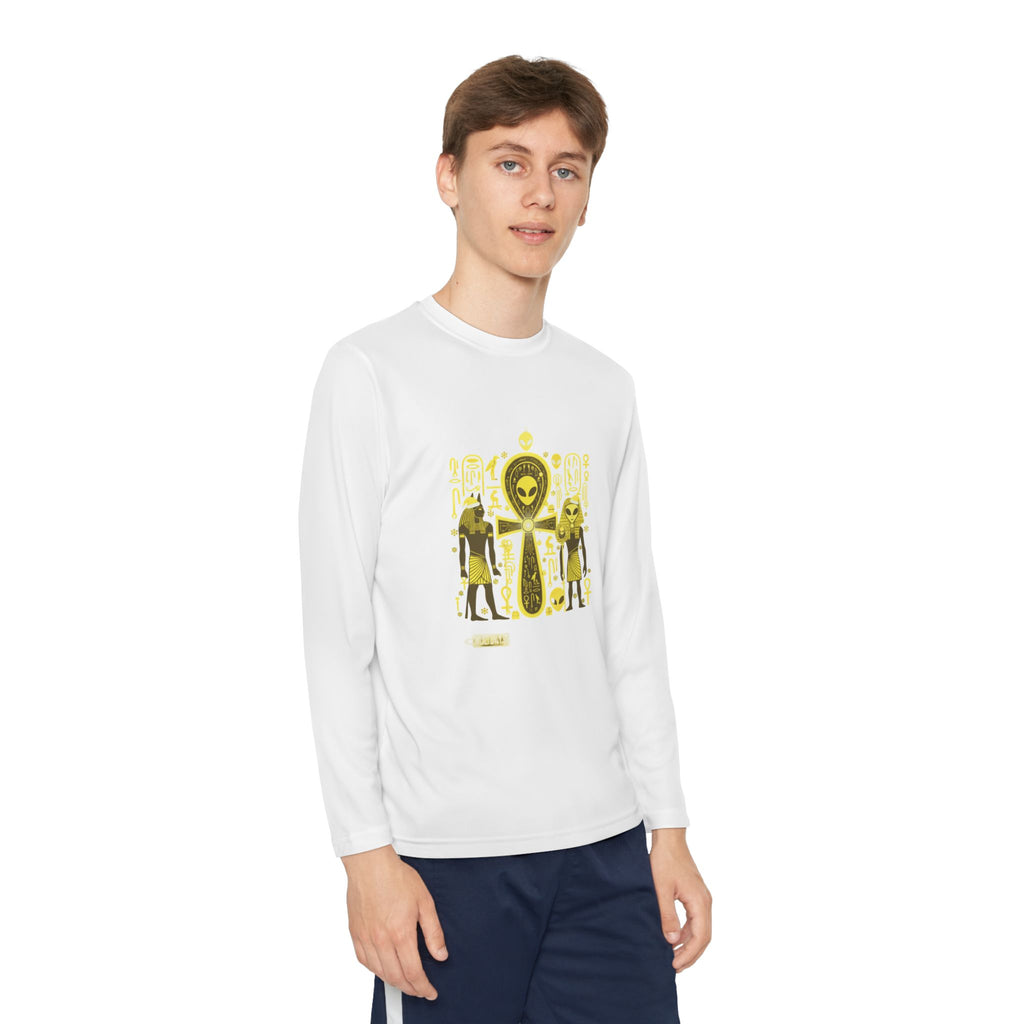 Youth Long Sleeve Tee — Yellow Alien Pharaoh Graphic