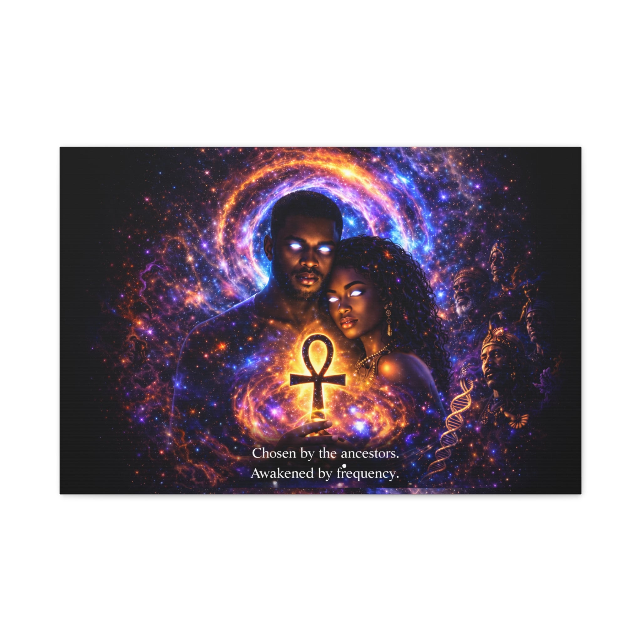 Ankh of the Cosmos Canvas Art — Afrocentric Mystic Couple Matte Stretched Print Printify