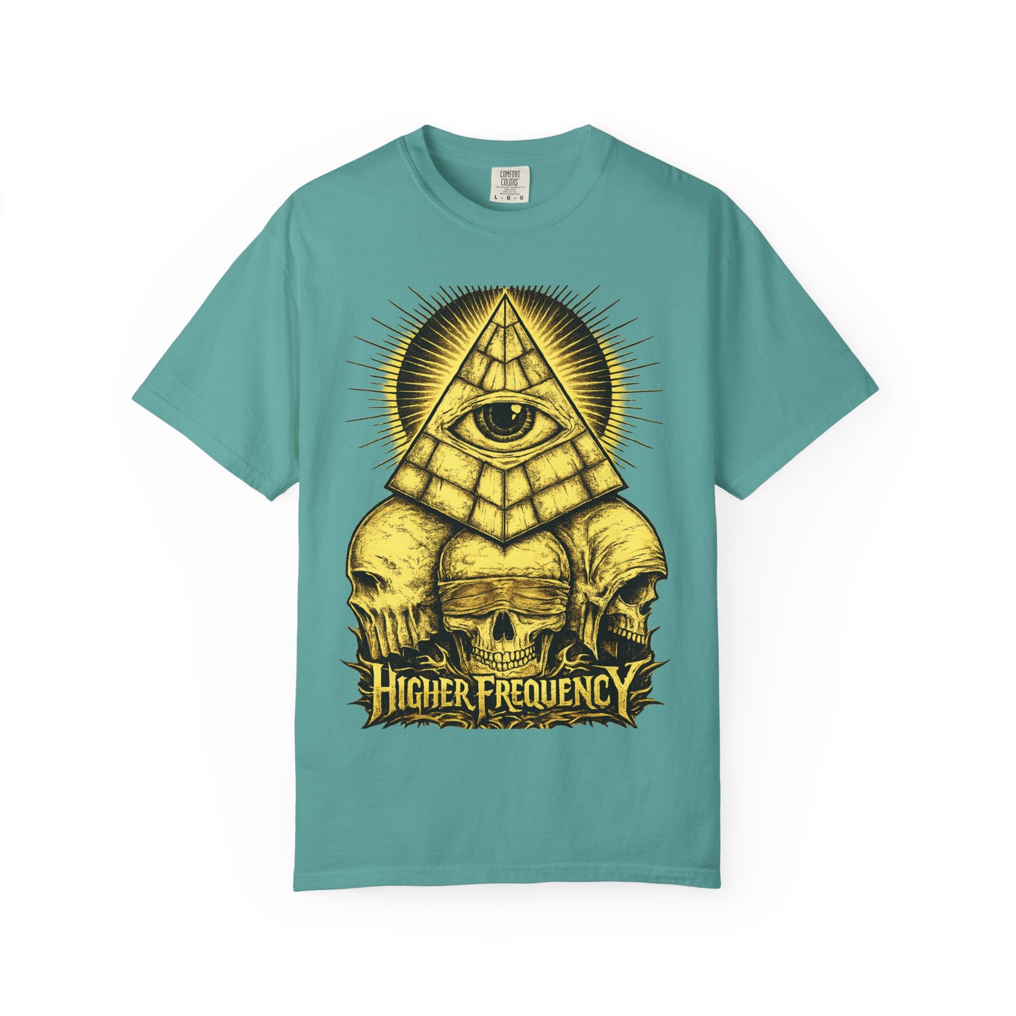 Higher Frequency Pyramid Eye T-Shirt — Occult Skull Graphic Tee Printify