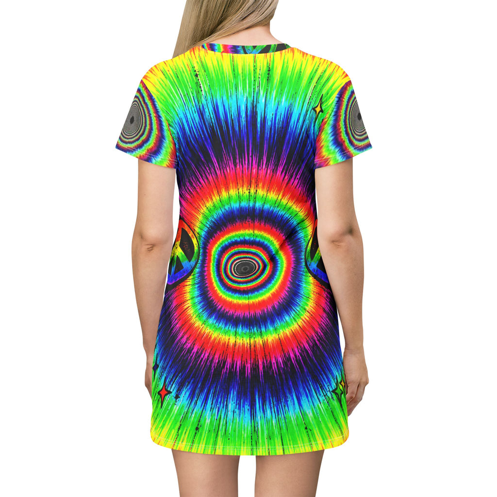 Good Vibes Only Stay Trippy Dress – Psychedelic Rainbow AOP Mini T-Shirt Dress