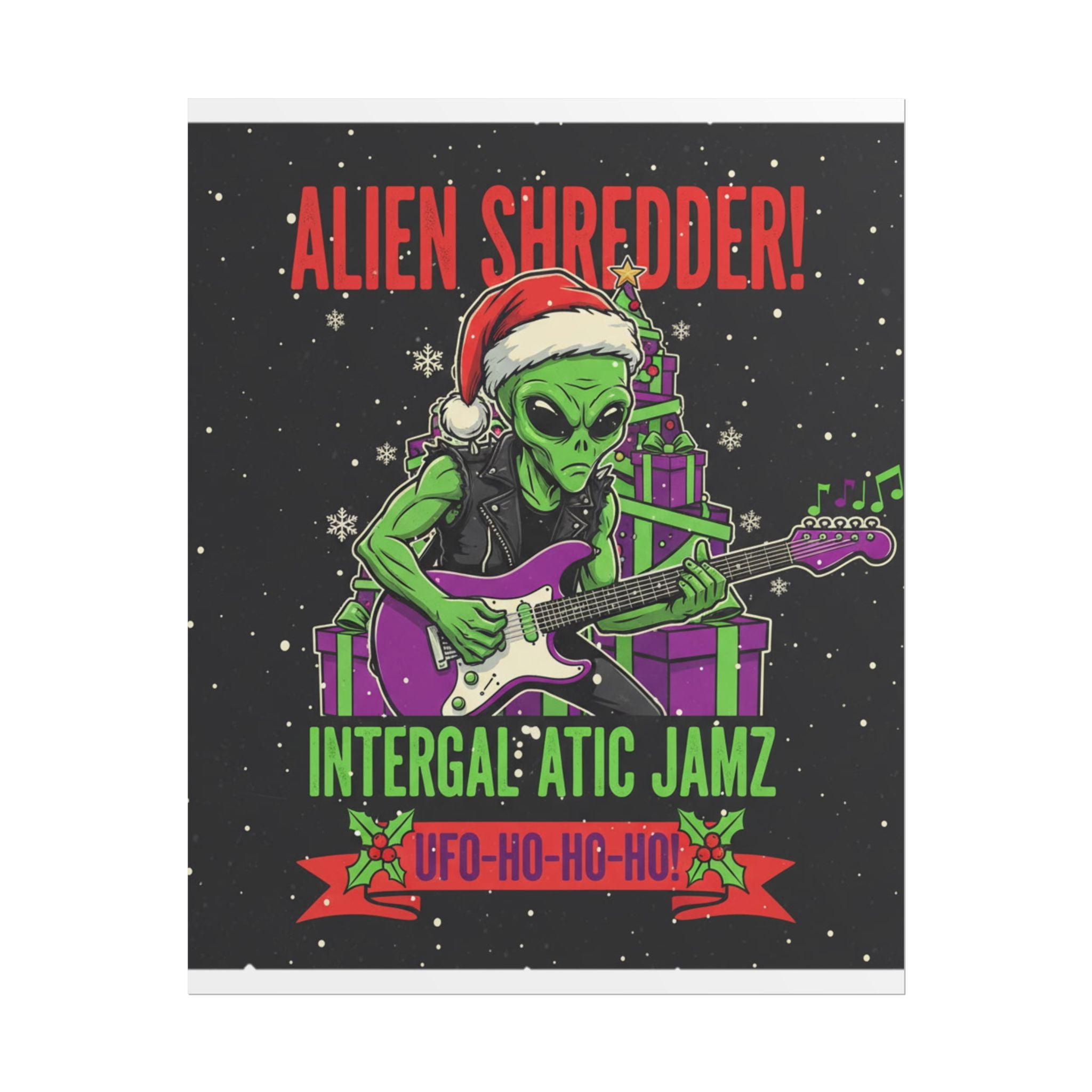 Alien Shredder Poster — Christmas Guitar UFO Holiday Wall Art