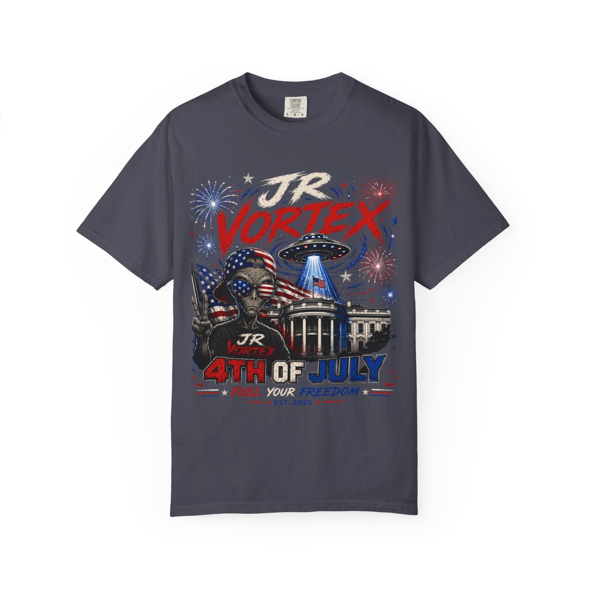 JR Vortex 4th of July UFO Tee — Cosmic Patriot Graphic