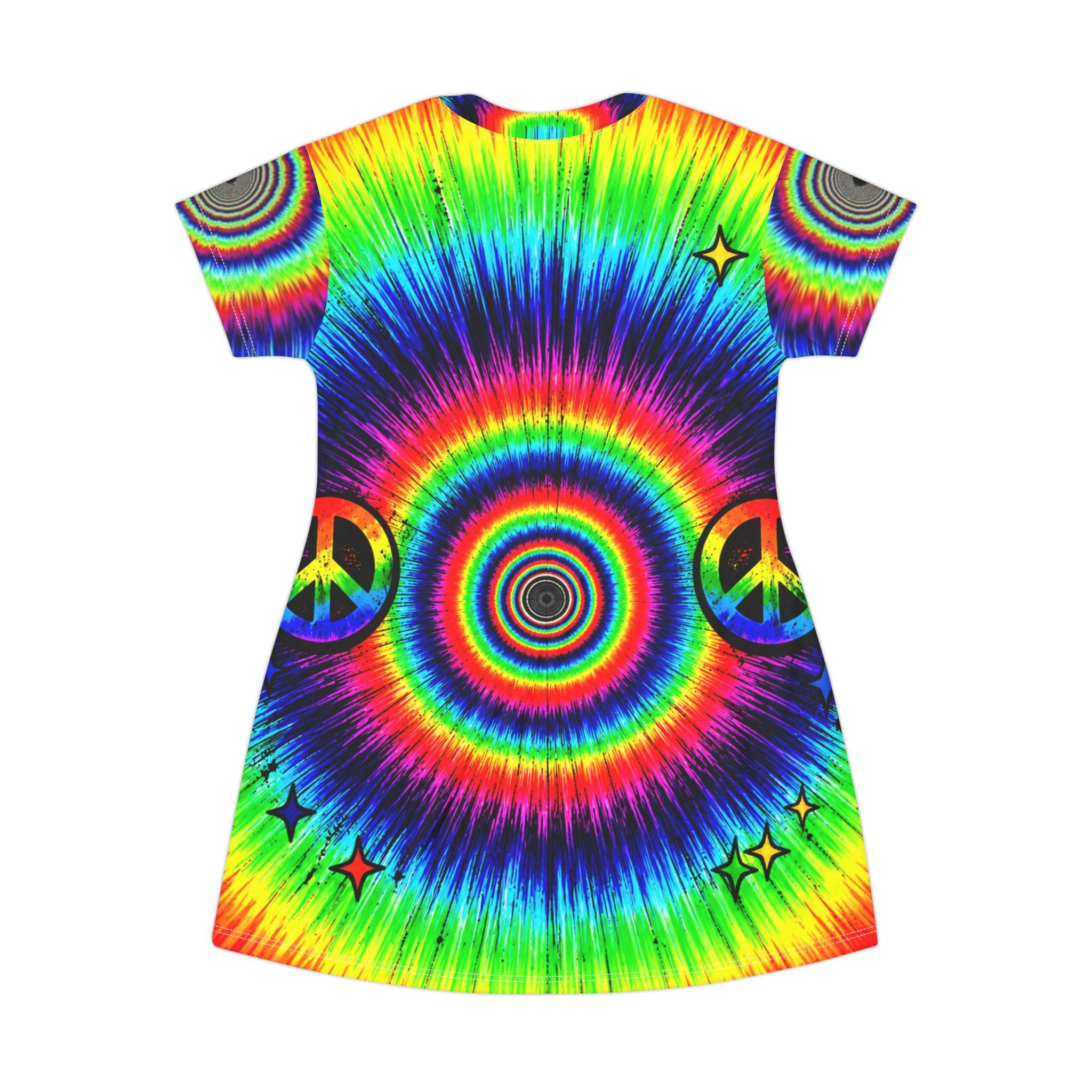 Good Vibes Only Stay Trippy Dress – Psychedelic Rainbow AOP Mini T-Shirt Dress