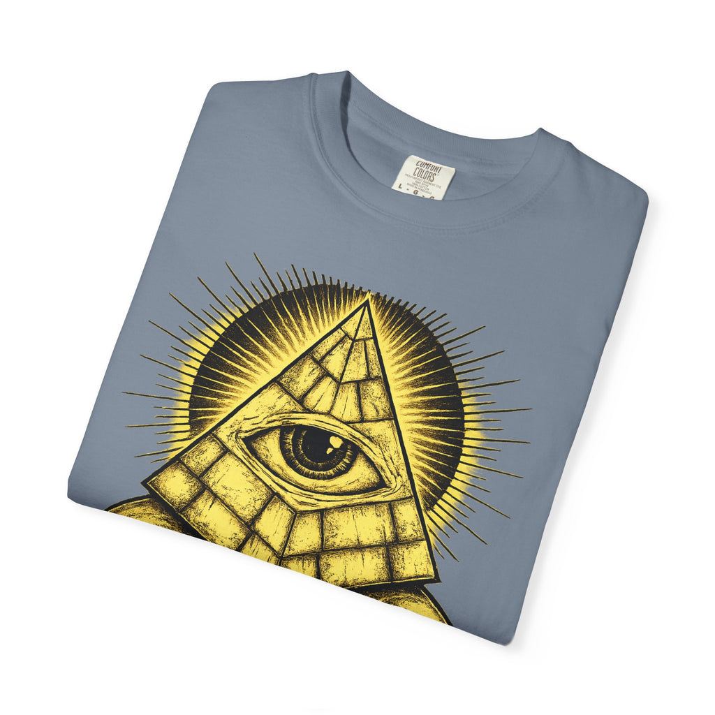 Higher Frequency Pyramid Eye T-Shirt — Occult Skull Graphic Tee Printify