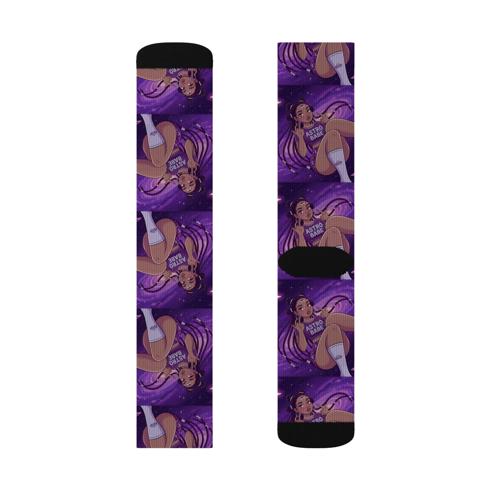 Astrology Babe Purple Sublimation Socks — Celestial Graphic Crew Socks