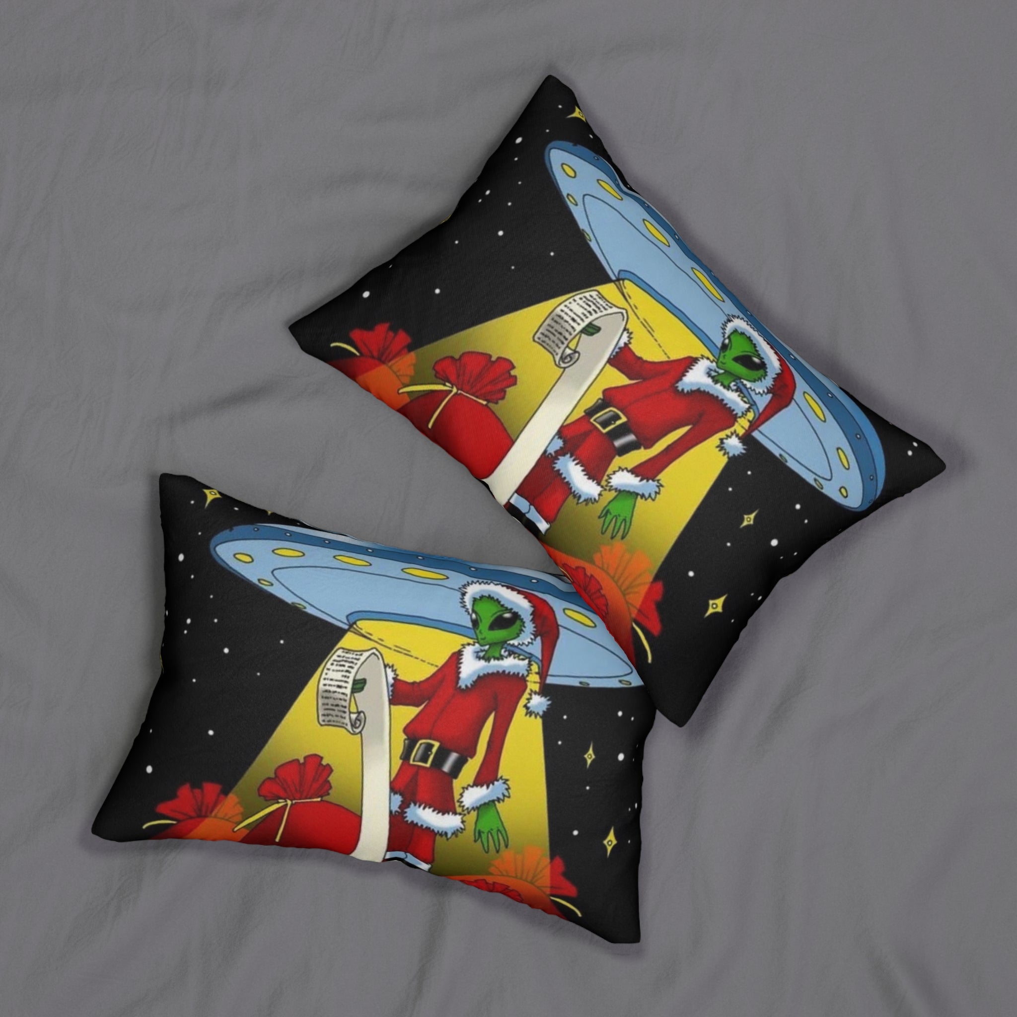 Alien Santa Lumbar Pillow – Funny Christmas UFO Holiday Décor