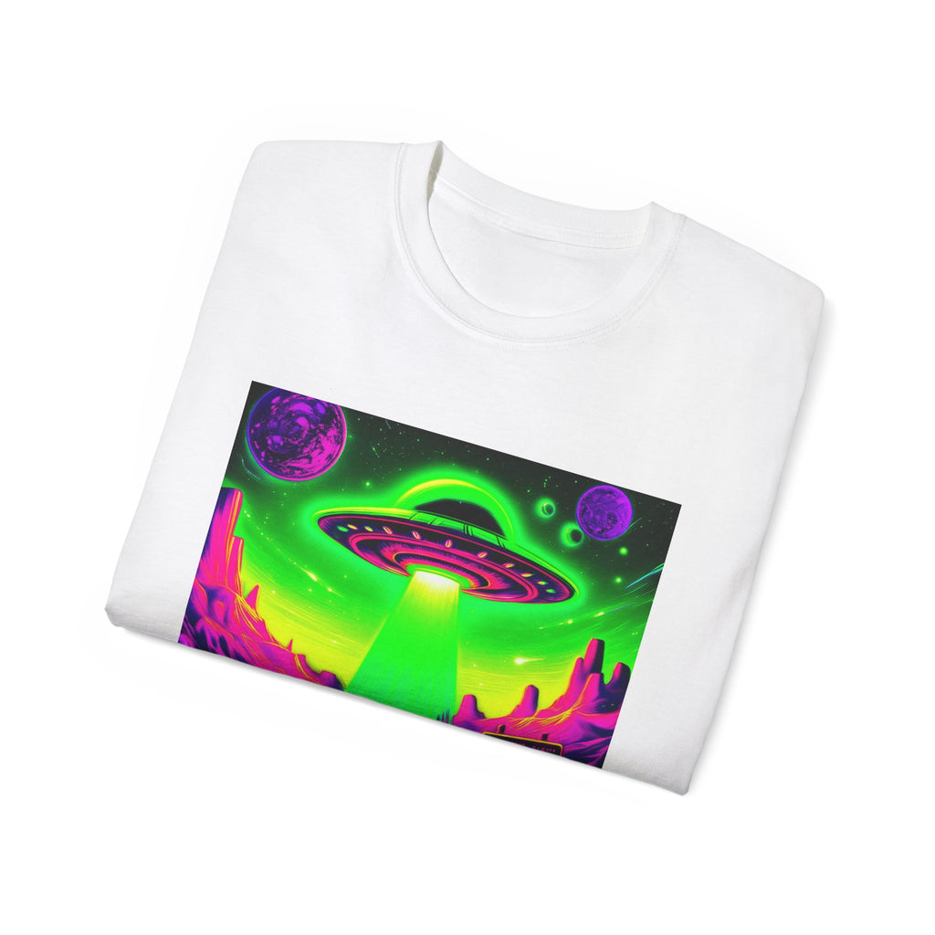 Cosmic Alien UFO Graphic T-Shirt | Neon Sci-Fi Streetwear Tee Printify