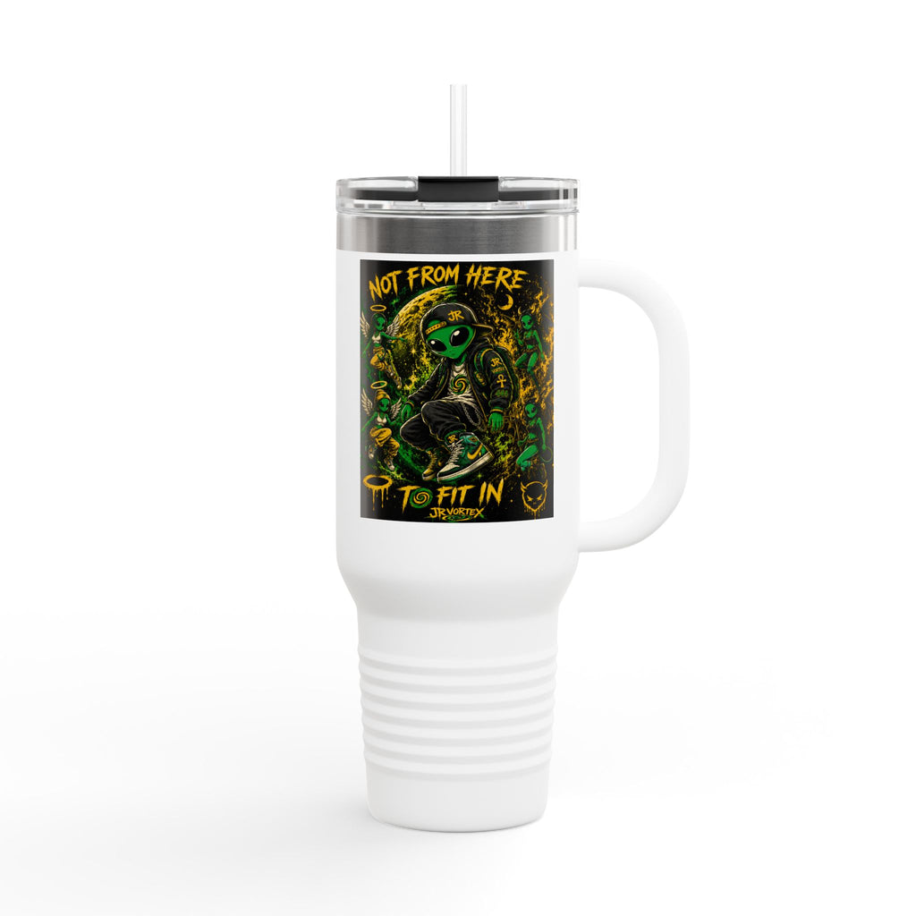 40oz Insulated Travel Mug — "Not From Here to Fit In" Alien Graphic