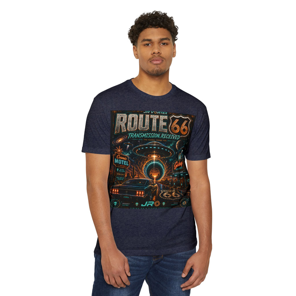 Route 66 Transmission Received Tee – JR Vortex Cosmic Signal Graphic T-Shirt
