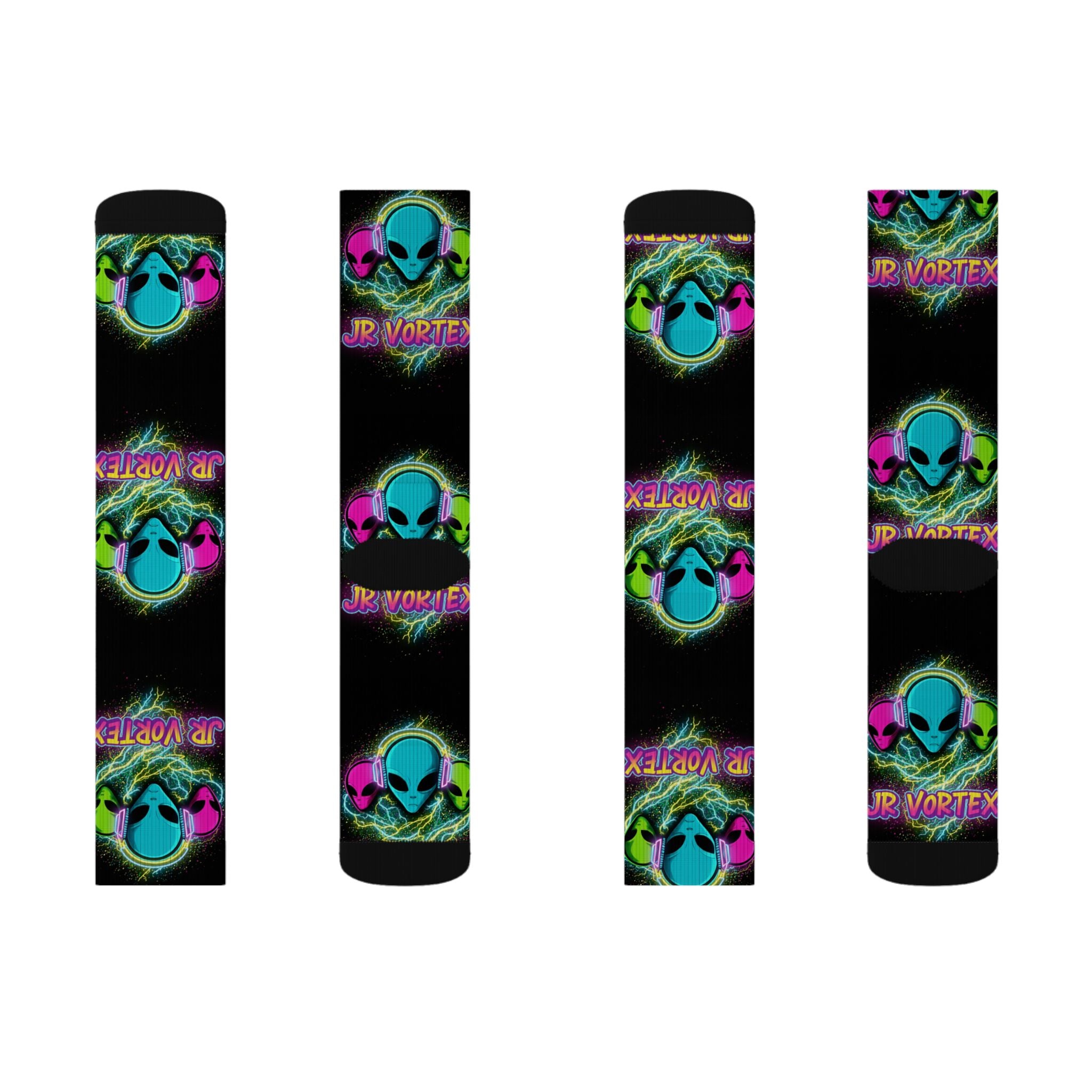 Alien Vape Neon Sublimation Socks — Retro Cyber Glow Crew Socks✨️