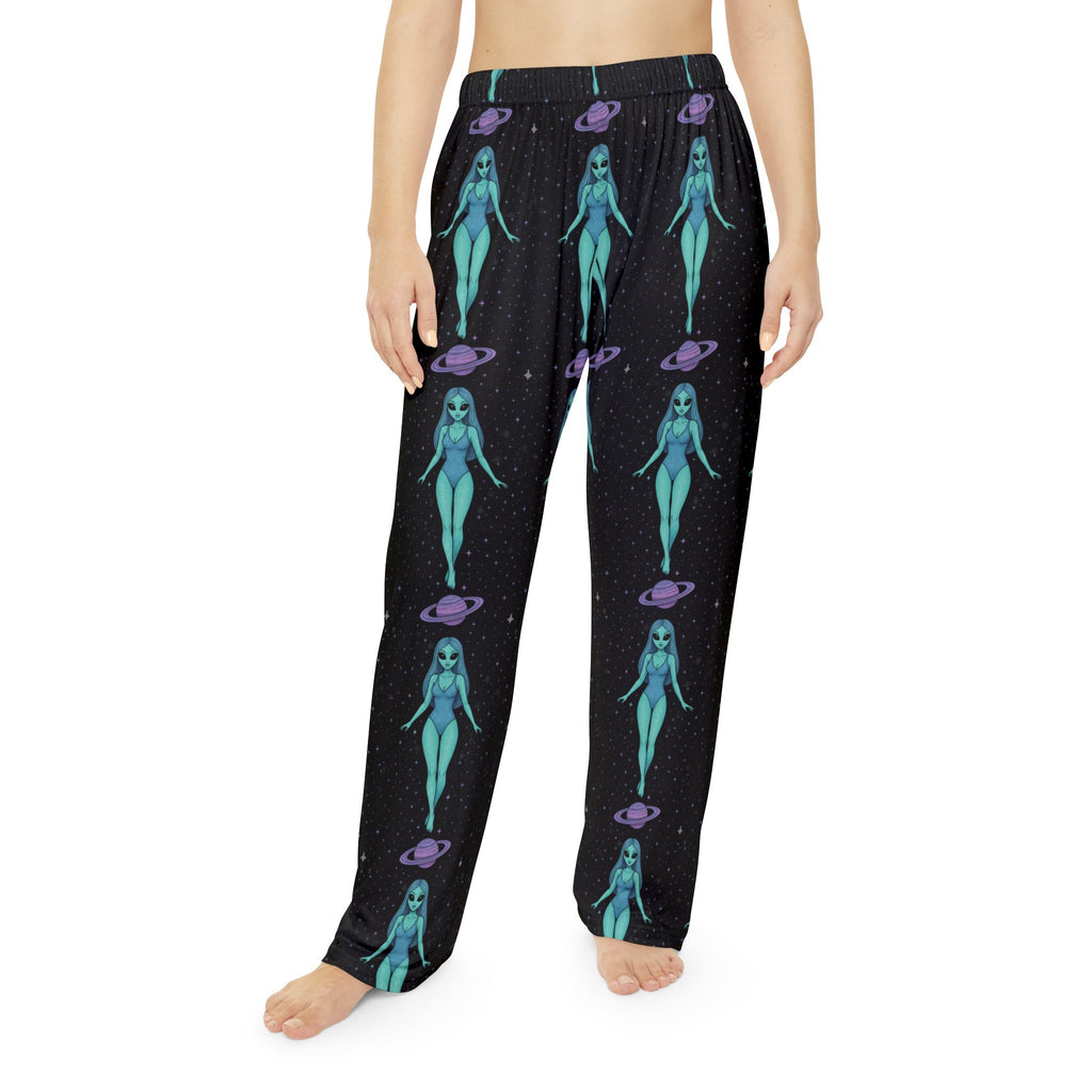 Alien Print Pajama Pants — Women's Space Lounge Sleepwear