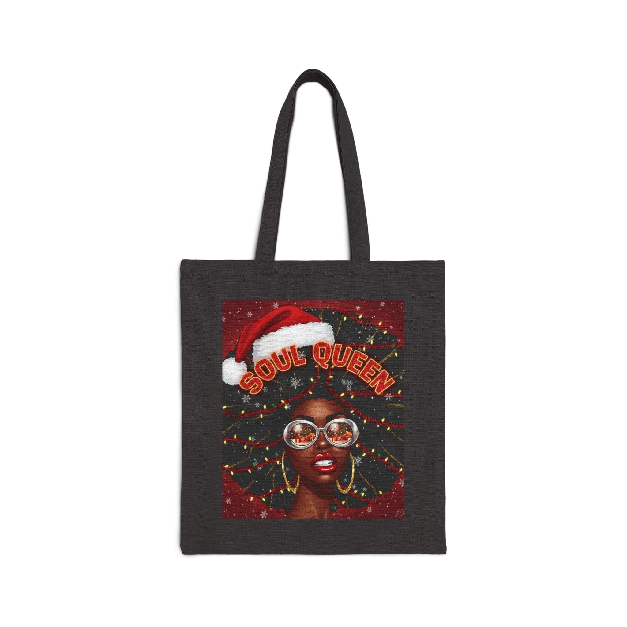 Soul Queen Tote Bag — Holiday Afrocentric Canvas Tote with Santa Hat