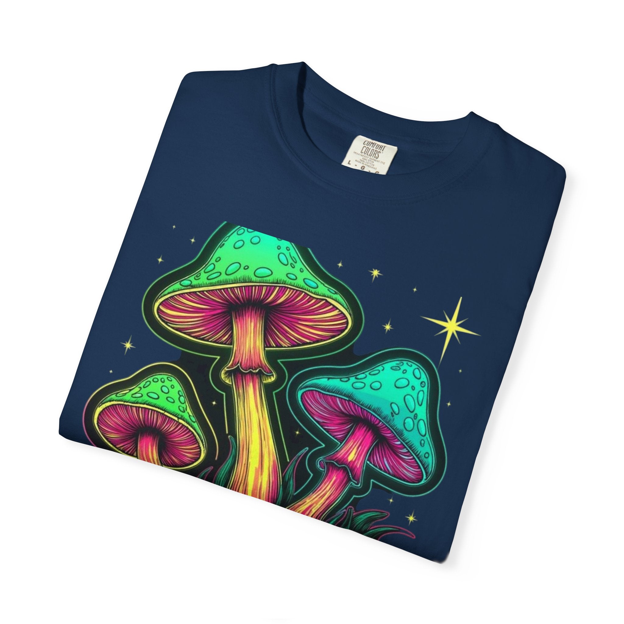 Psychedelic Mushroom & Skulls T-Shirt — Neon Trippy Graphic Tee