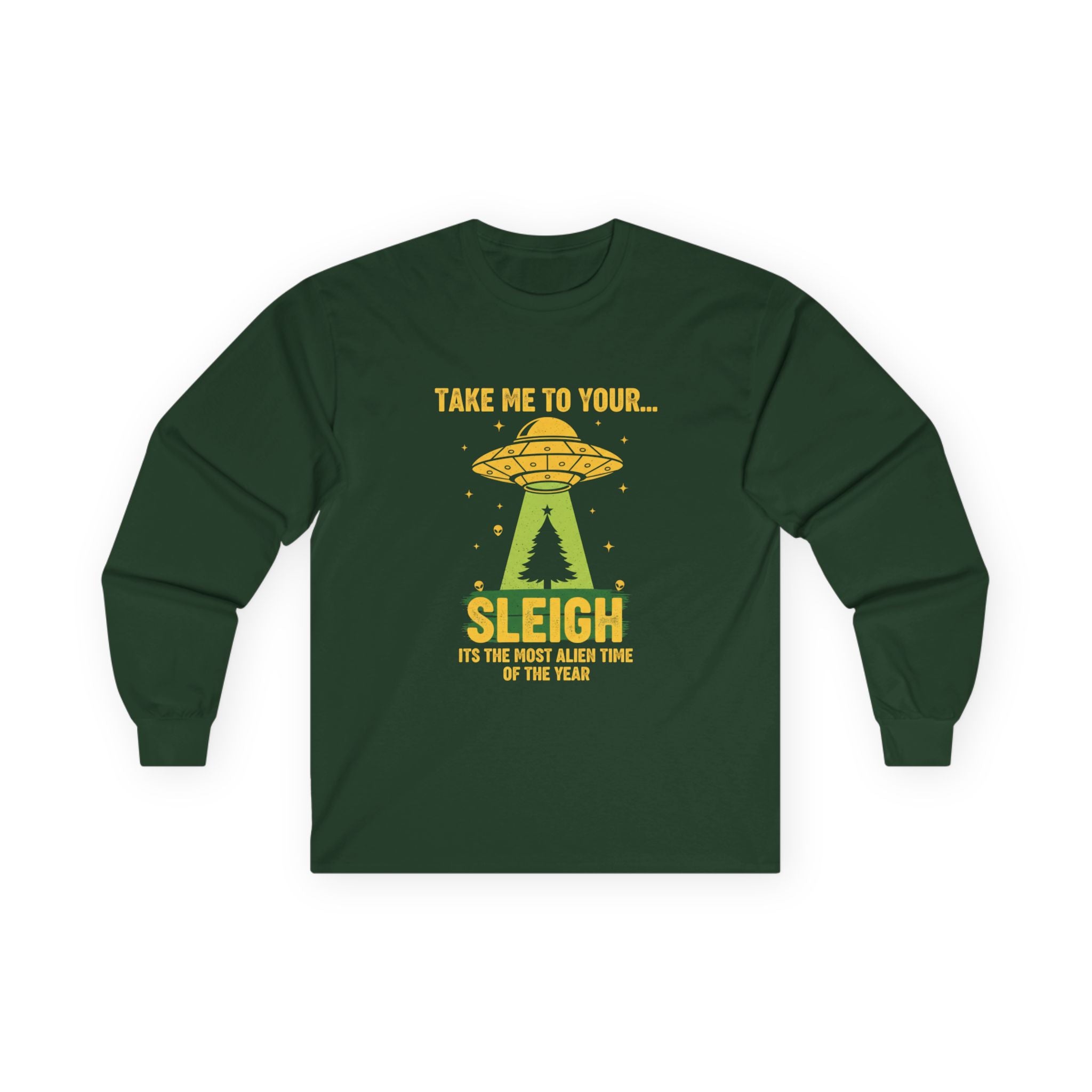 UFO 'Take Me to Your Leader' Long Sleeve Tee — Alien Holiday Graphic