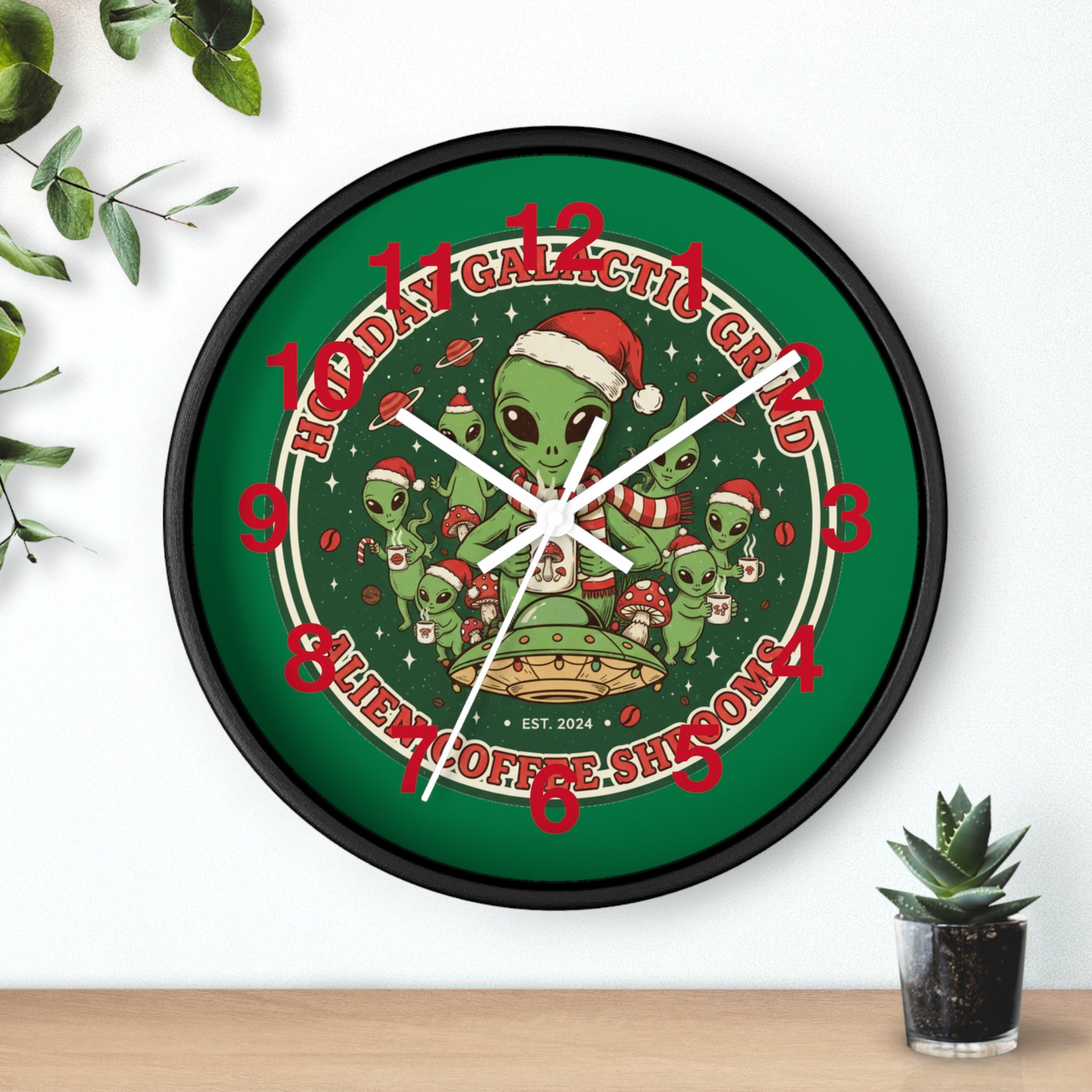 Holiday Galactic Grind Wall Clock — Alien Coffee Shop Christmas Design🎁☕️