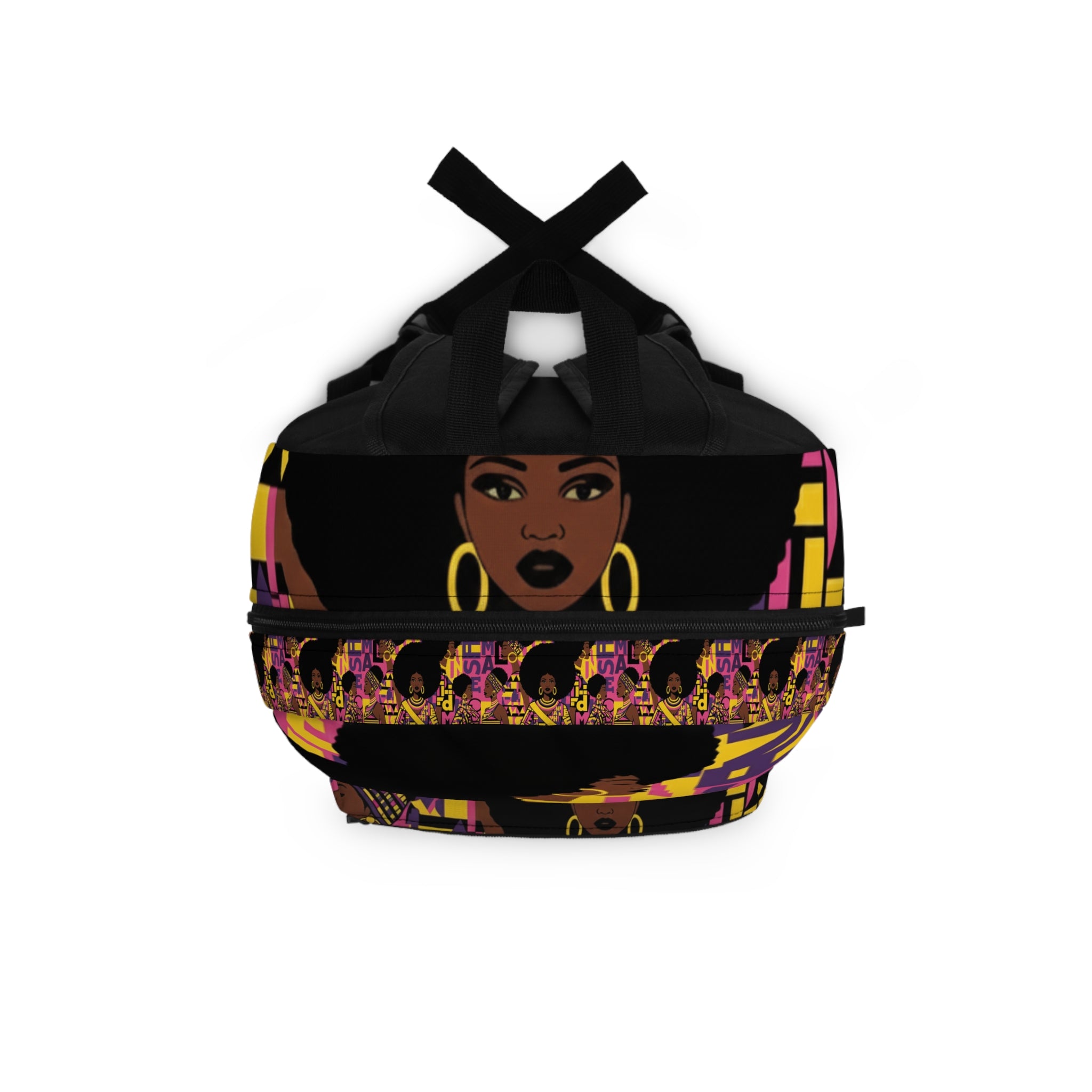 Afro Queen Pattern Backpack – Bold Pink & Gold Afrocentric School Bag