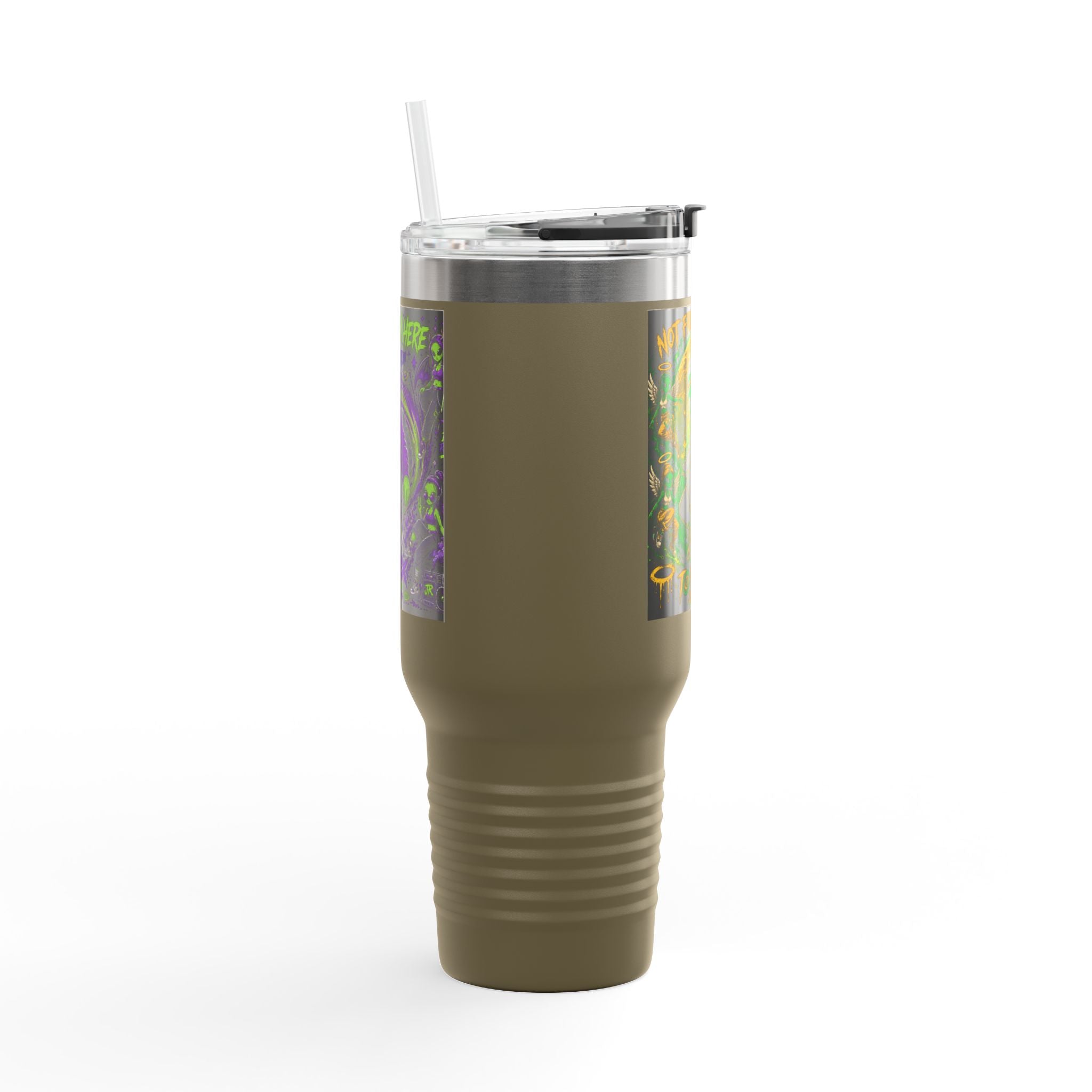 40oz Insulated Travel Mug — "Not From Here to Fit In" Alien Graphic