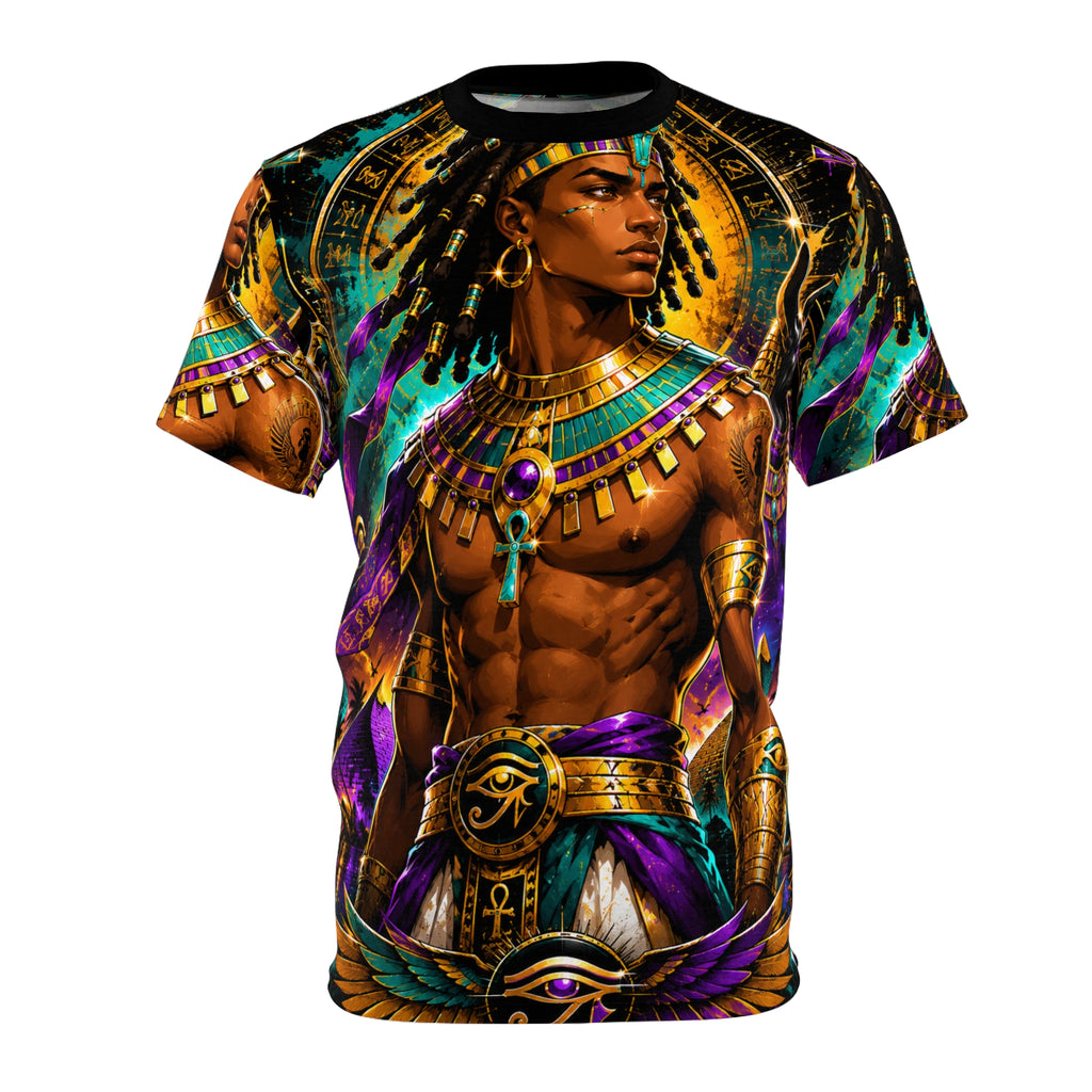 Egyptian King Ankh Graphic Tee back view showing full golden pharaoh all-over print