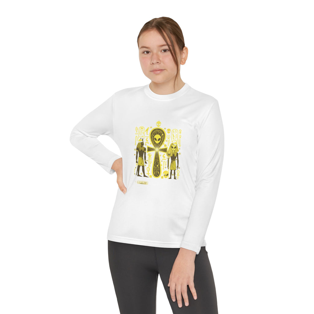 Youth Long Sleeve Tee — Yellow Alien Pharaoh Graphic