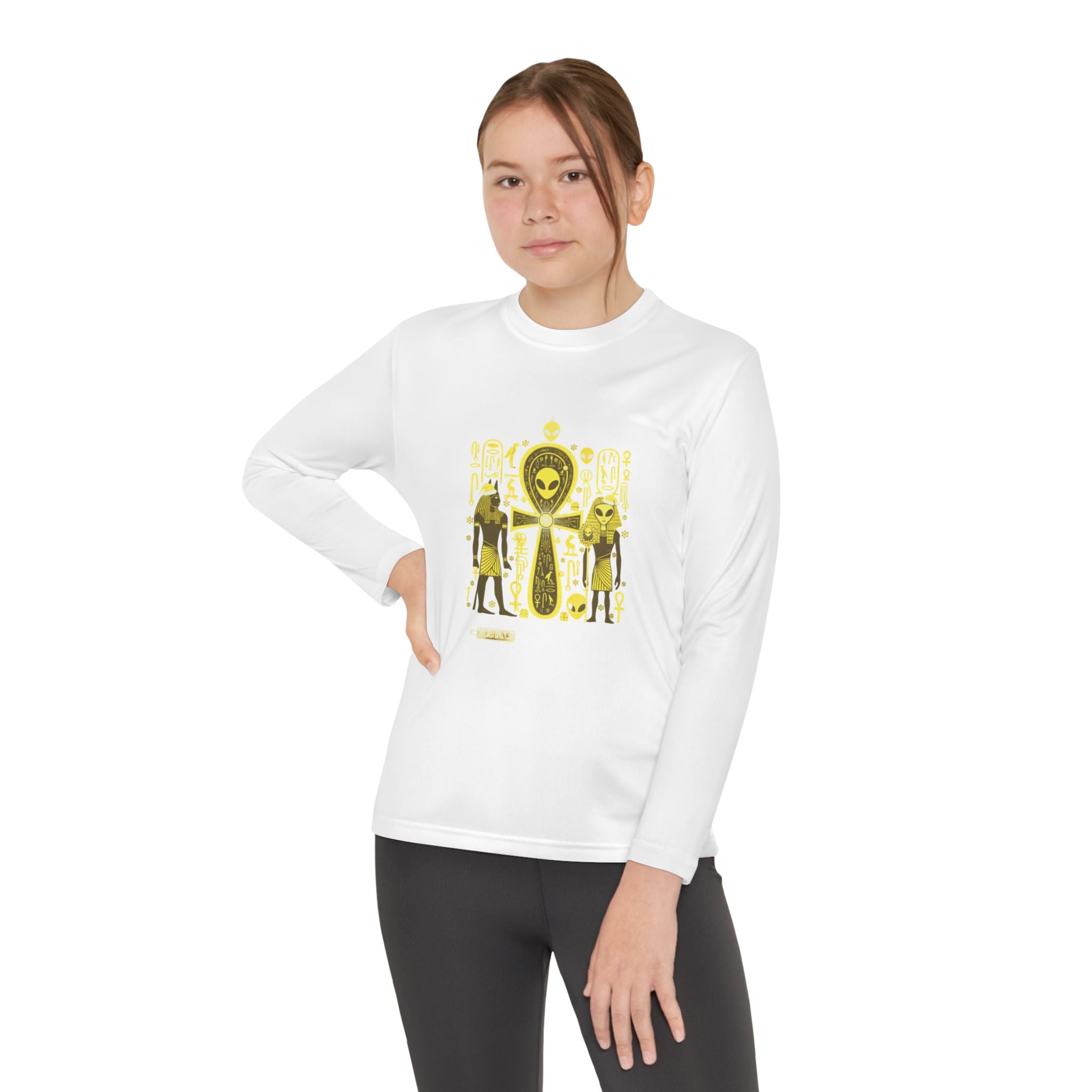 Youth Long Sleeve Tee — Yellow Alien Pharaoh Graphic
