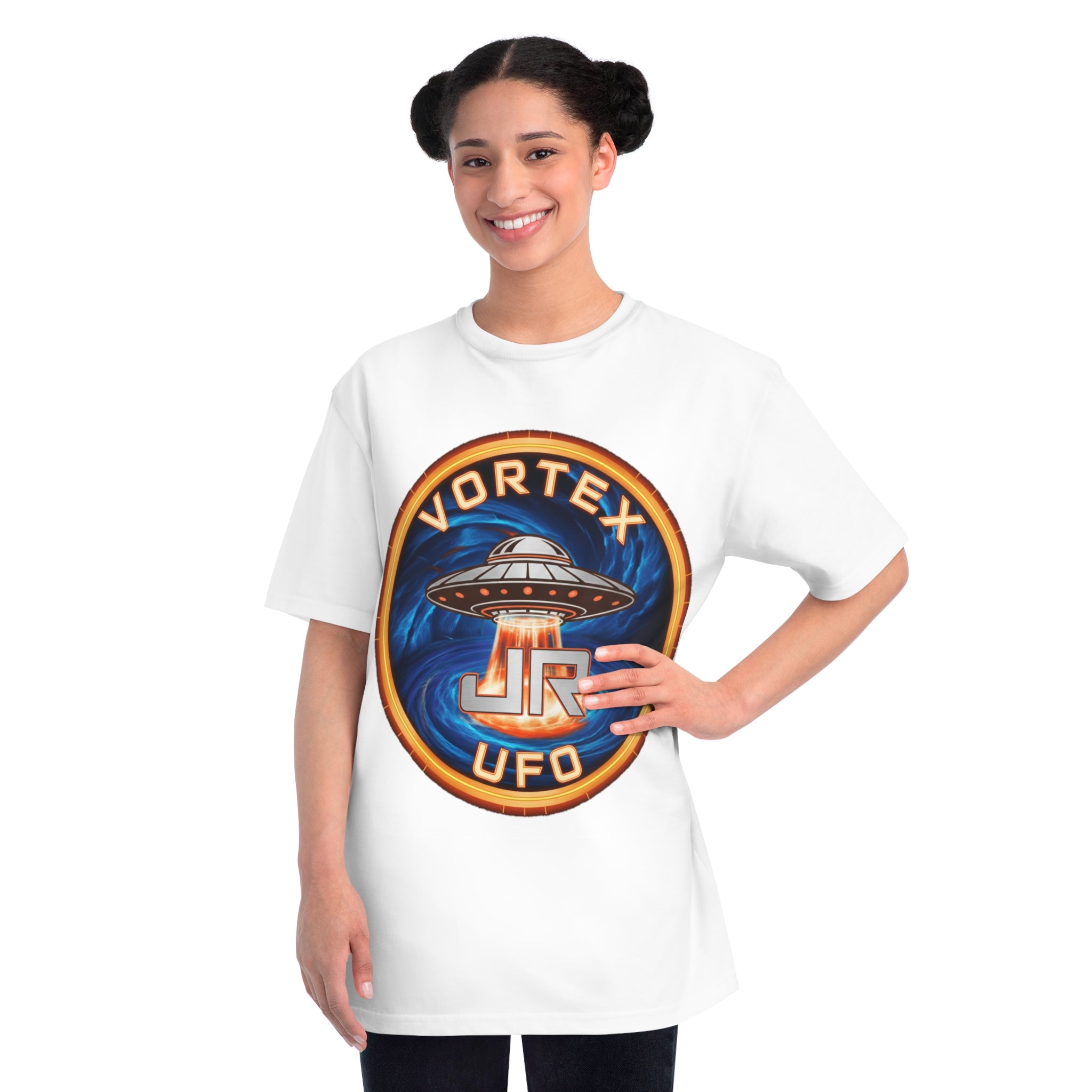 Vortex UFO JR Patch T‑Shirt — Retro UFO Badge Graphic Tee Printify