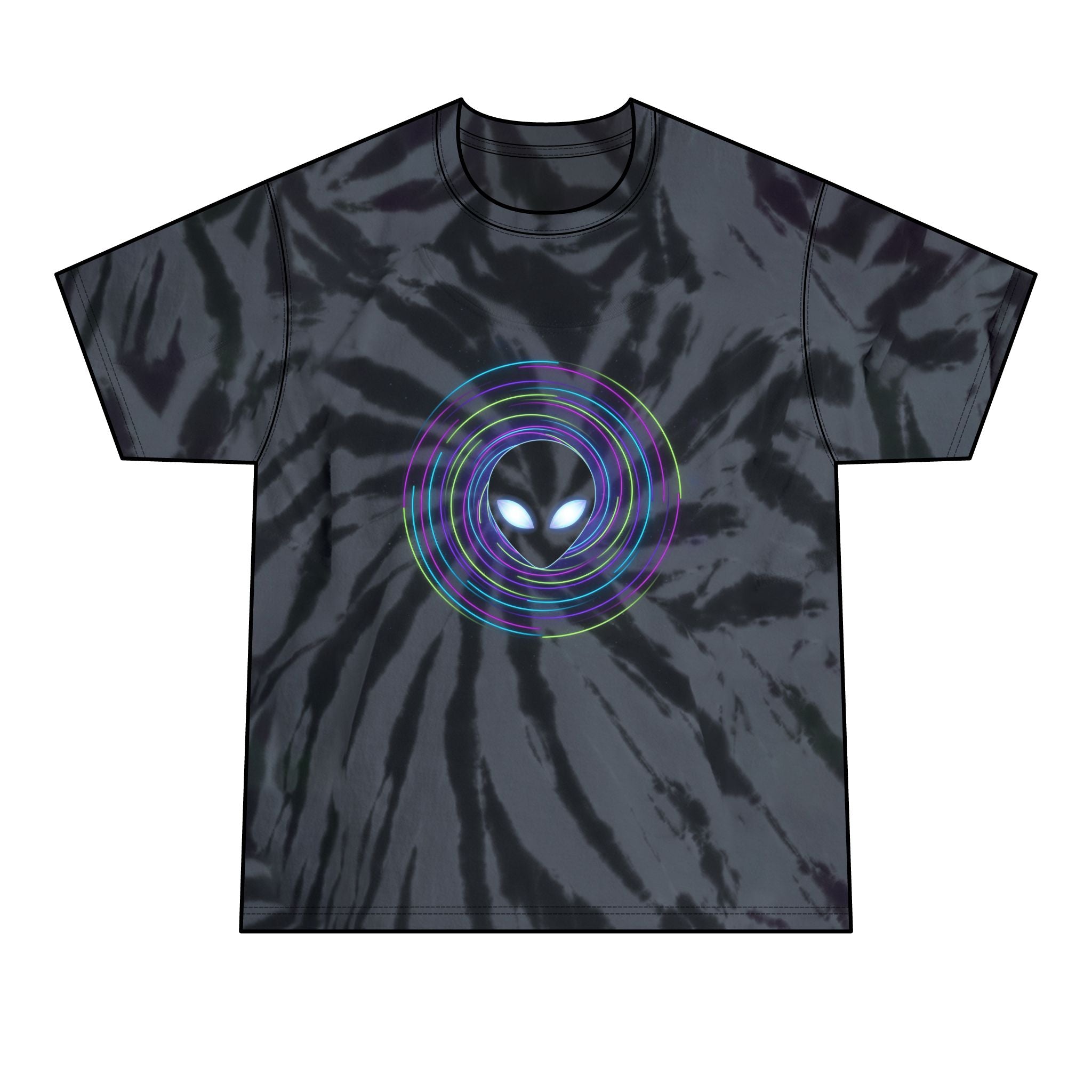 Alien Vibes Tie-Dye Tee — Black Spiral Graphic Men’s T-Shirt Printify