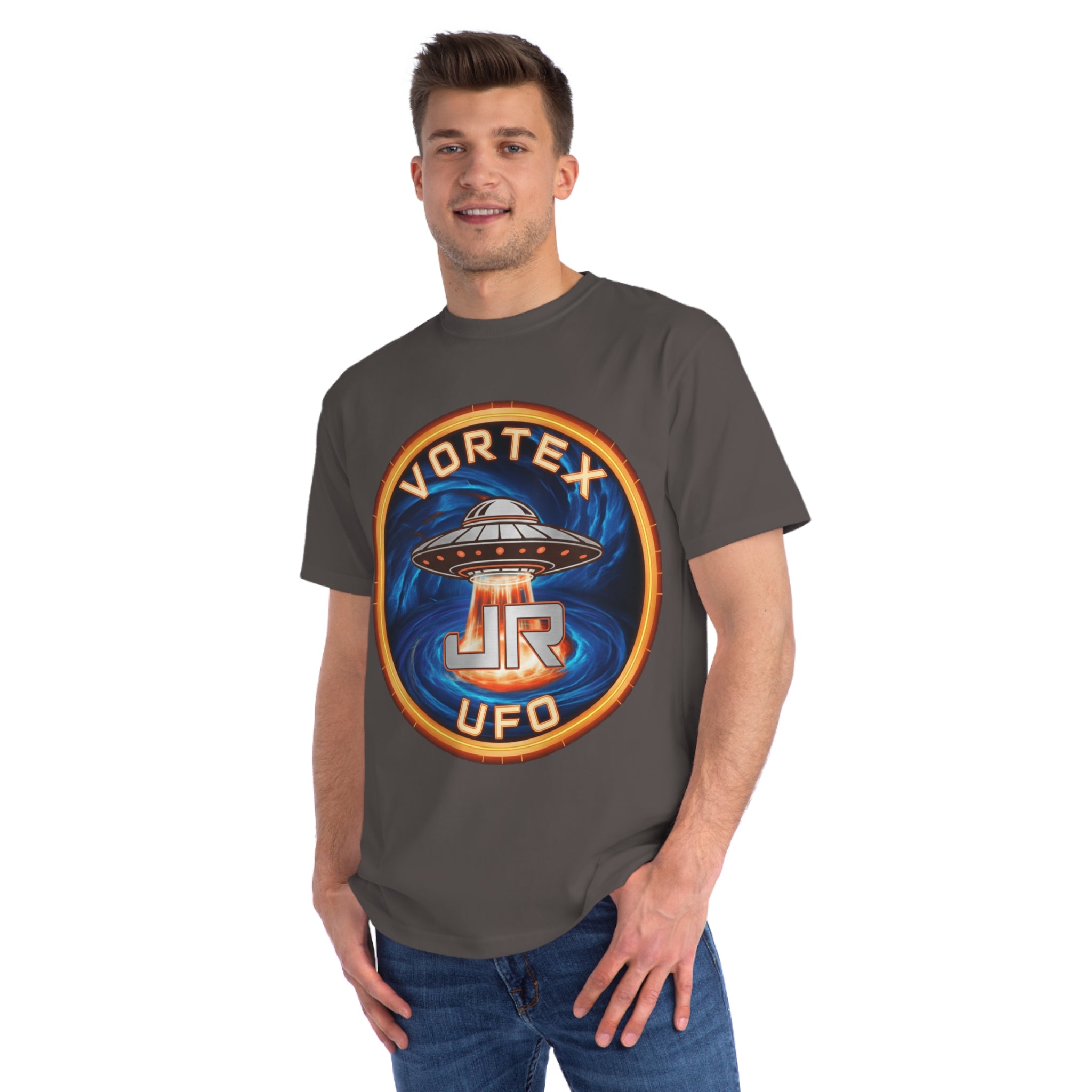 Vortex UFO JR Patch T‑Shirt — Retro UFO Badge Graphic Tee Printify