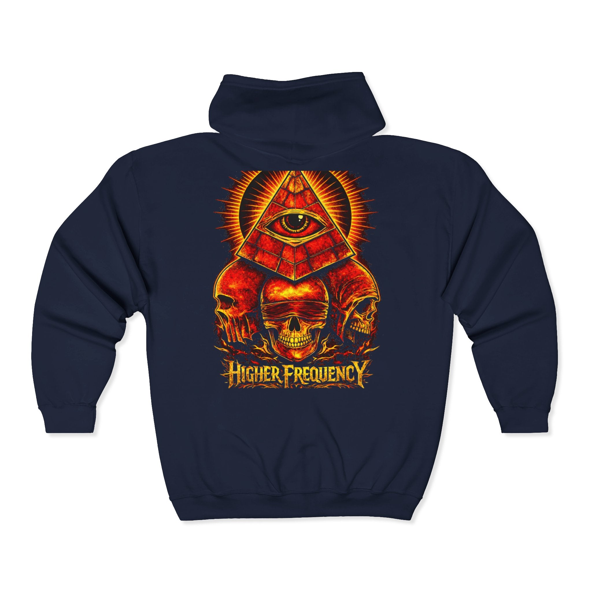 Illuminated Skull Zip Hoodie — All-Seeing Eye Graphic Back Printify