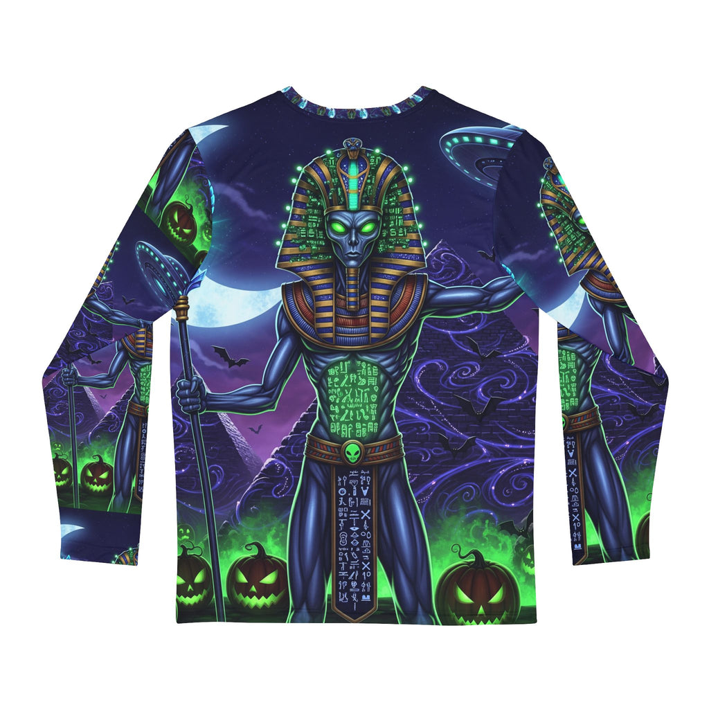 Alien Pharaoh Halloween Long Sleeve Shirt — Cosmic Egyptian AOP